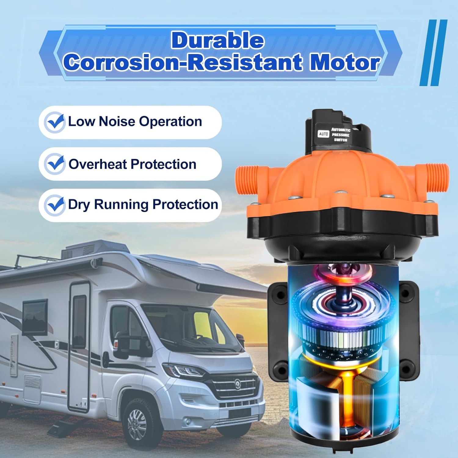 High Pressure Washdown Deck Wash Pump Kit 80PSI 12V 7GPM for RV Boat Sprayer New