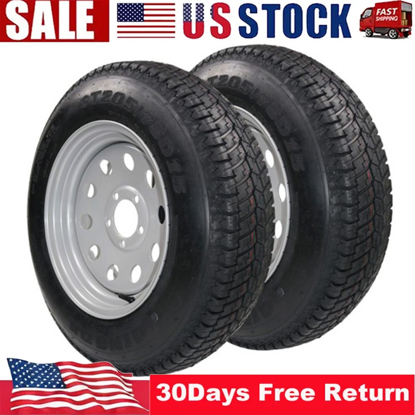 2 Pack Trailer Tires On Rim ST205/75D15 Heavy Duty Utility & Boat Trailer Tires