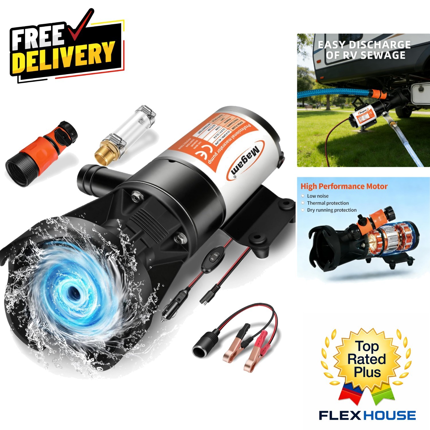 12V RV Macerator Pump 12GPM – Efficient Waste Disposal with Fresh Water Rinse