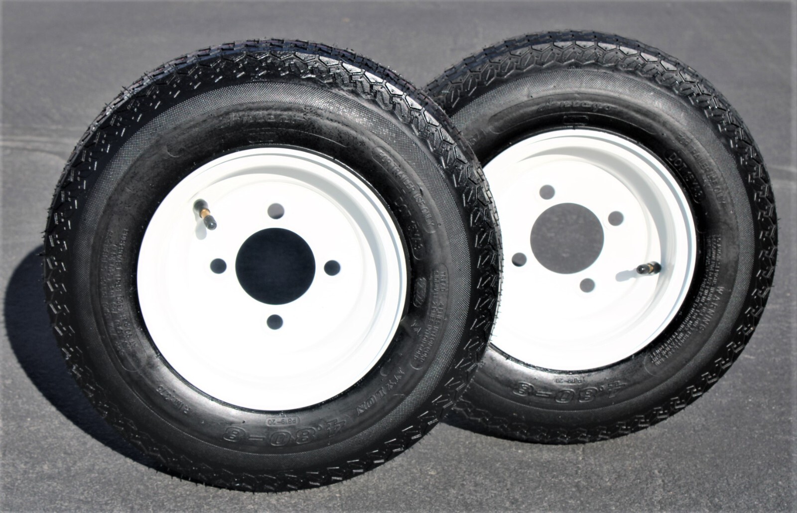 2-Pack Antego Trailer Tire On Rim 480-8 4.80-8 Load C 4 Lug White Wheel