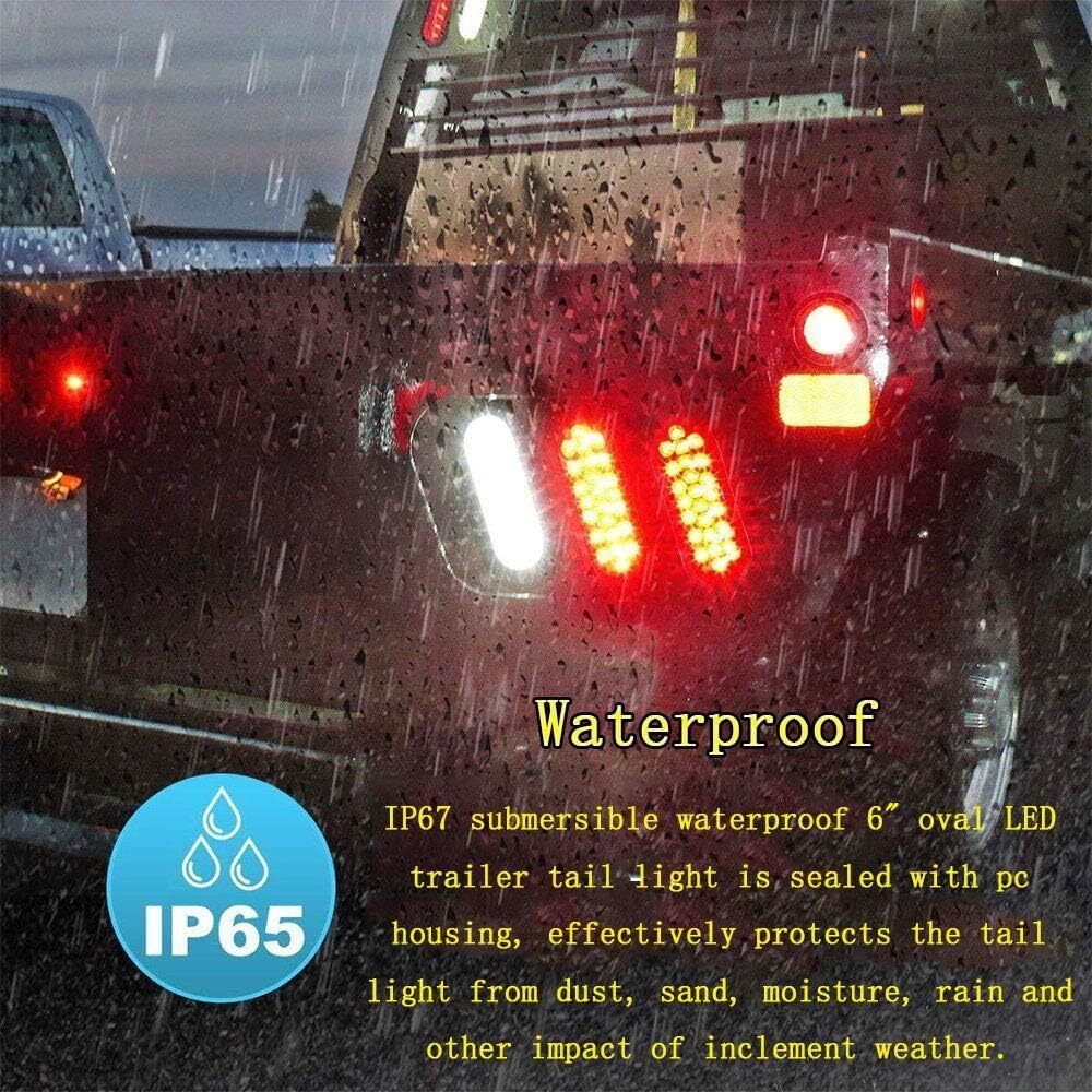 2PCS 6″ Red/ White Oval 22 LED Reverse Stop Turn Tail Brake Truck Trailer Light