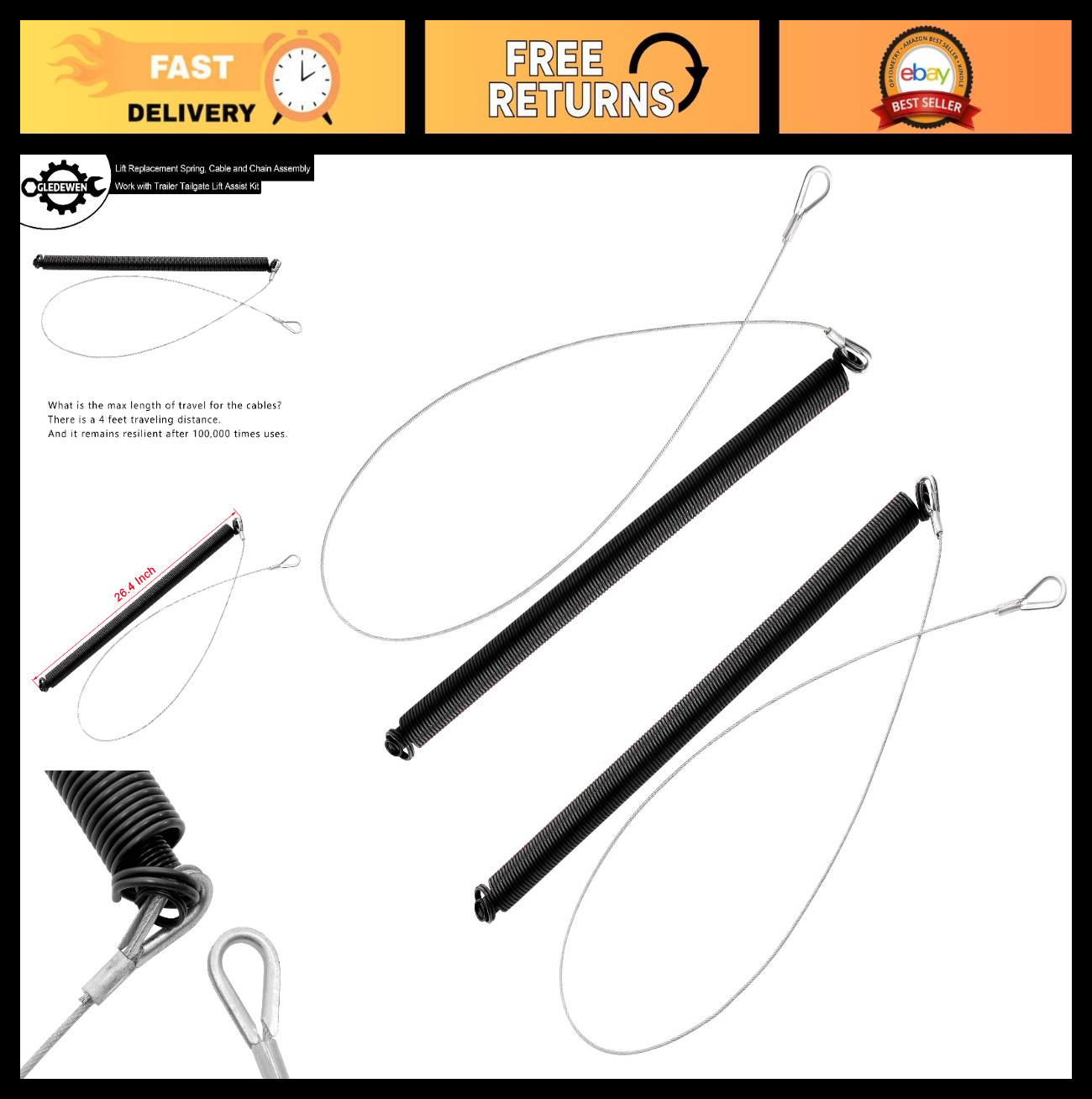 Trailer Tailgate Lift Assist Spring Kit – 2PCS Replacement for Ramp & Cable Asse