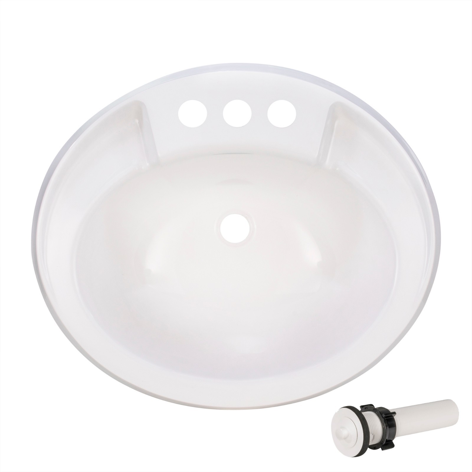 Oval RV Bathroom Sink W/Drain Stopper White Single Bowl Lavatory Sink 20X17″