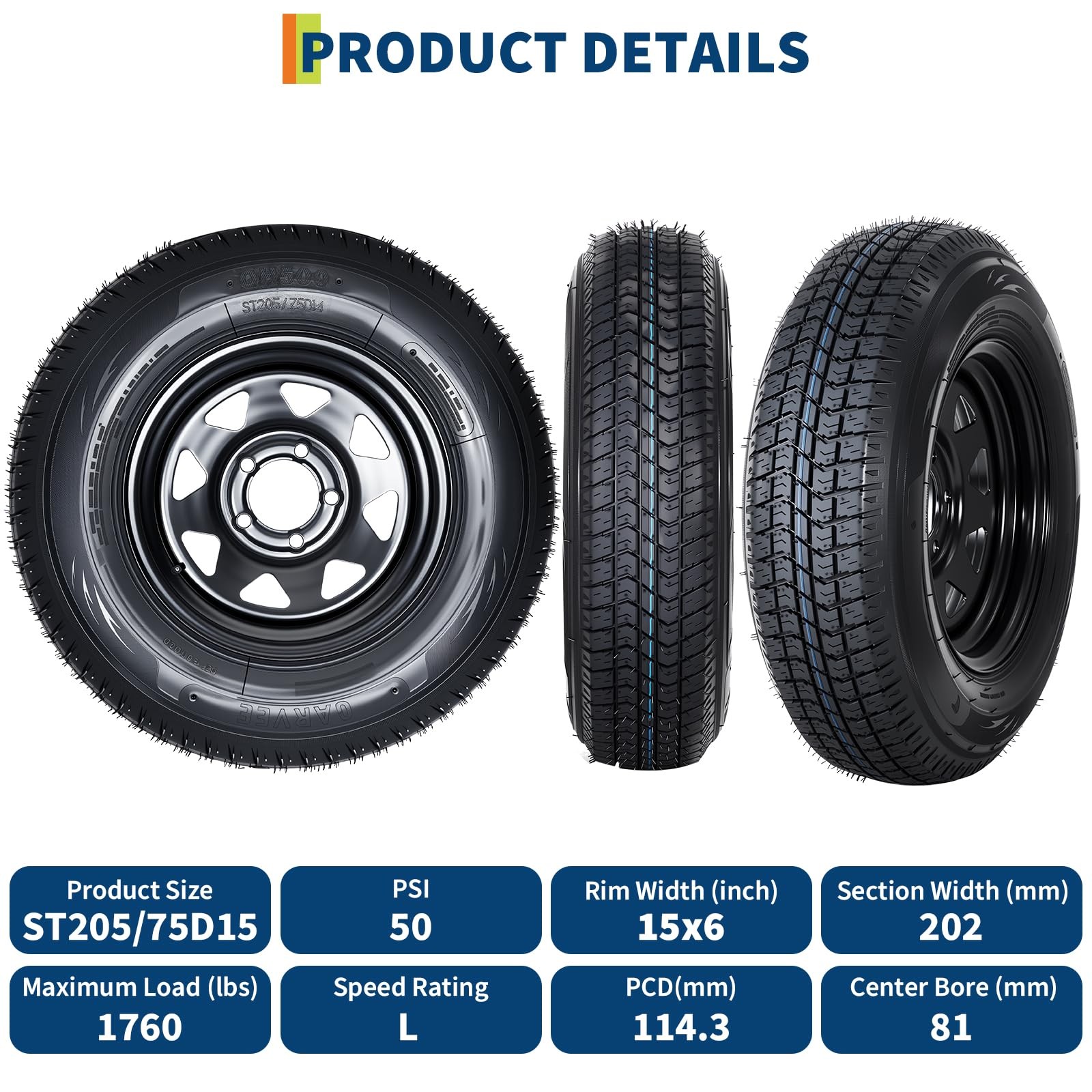 Set Of 4 ST205/75D14 205 75 14 Trailer Tires & Wheels 14″ Rims 5 Lug on 4.5″ 6PR