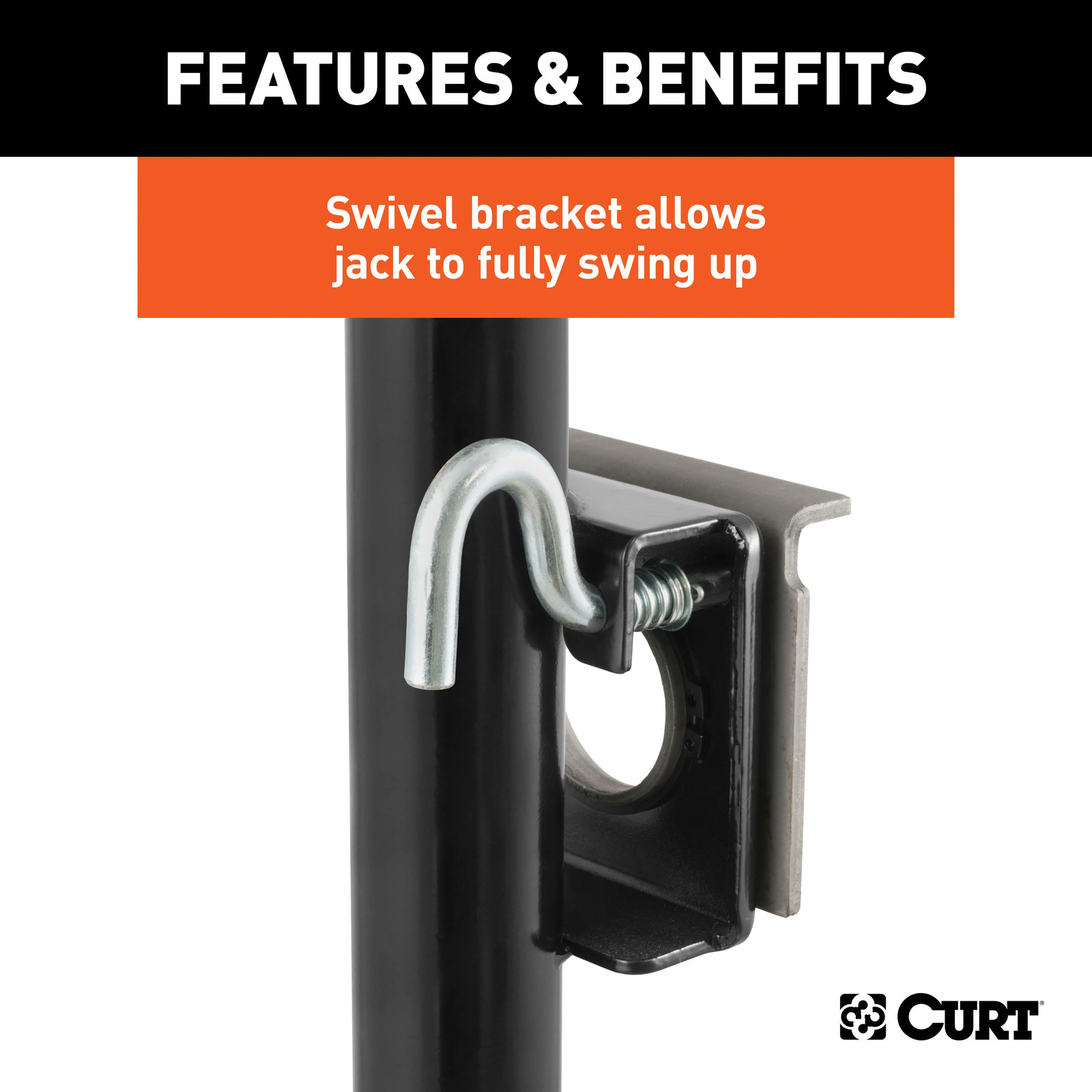 Bracket-Mount Swivel Trailer Jack w/ Side Handle, 2K lbs, 10″ Travel 28302 CURT
