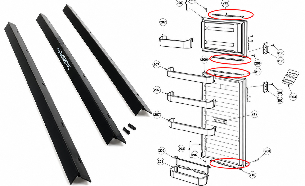 Replacement Black Replacement Door Trim Strips for Dometic 6 & 8 Cubic Ft Fridge