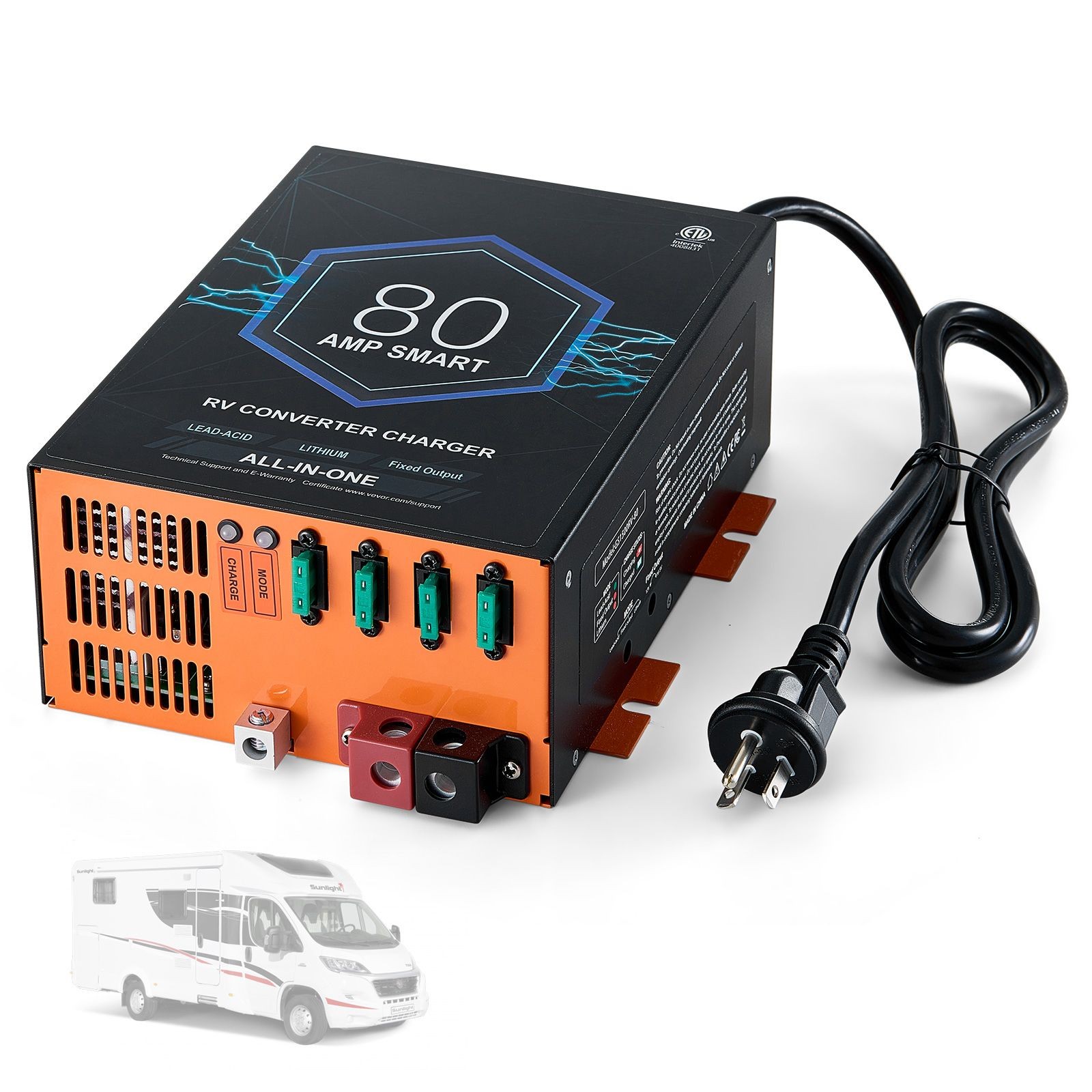 80A RV Battery Charger 12V DC Converter LiFePO4 Lead Acid