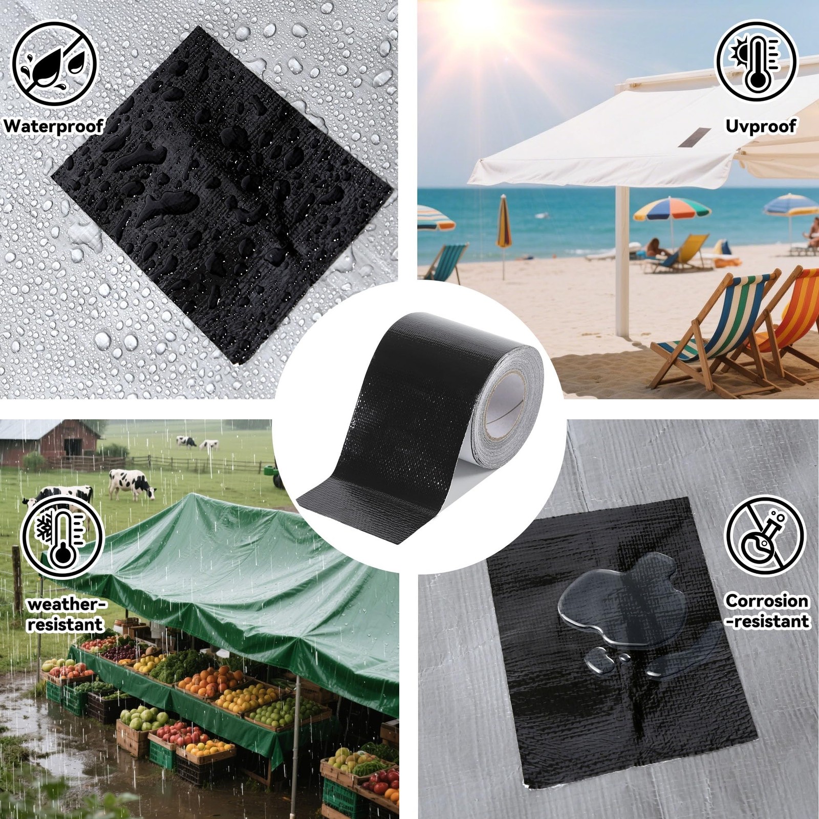 Tarpware RV Awning Repair Tape: 3″ x 30FT Black Fabric Heavy x 30FT,