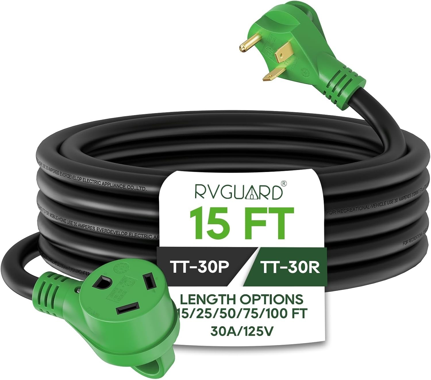 Heavy Duty 30 Amp RV Extension Power Cord – Durable 15 Feet with Power Indicator