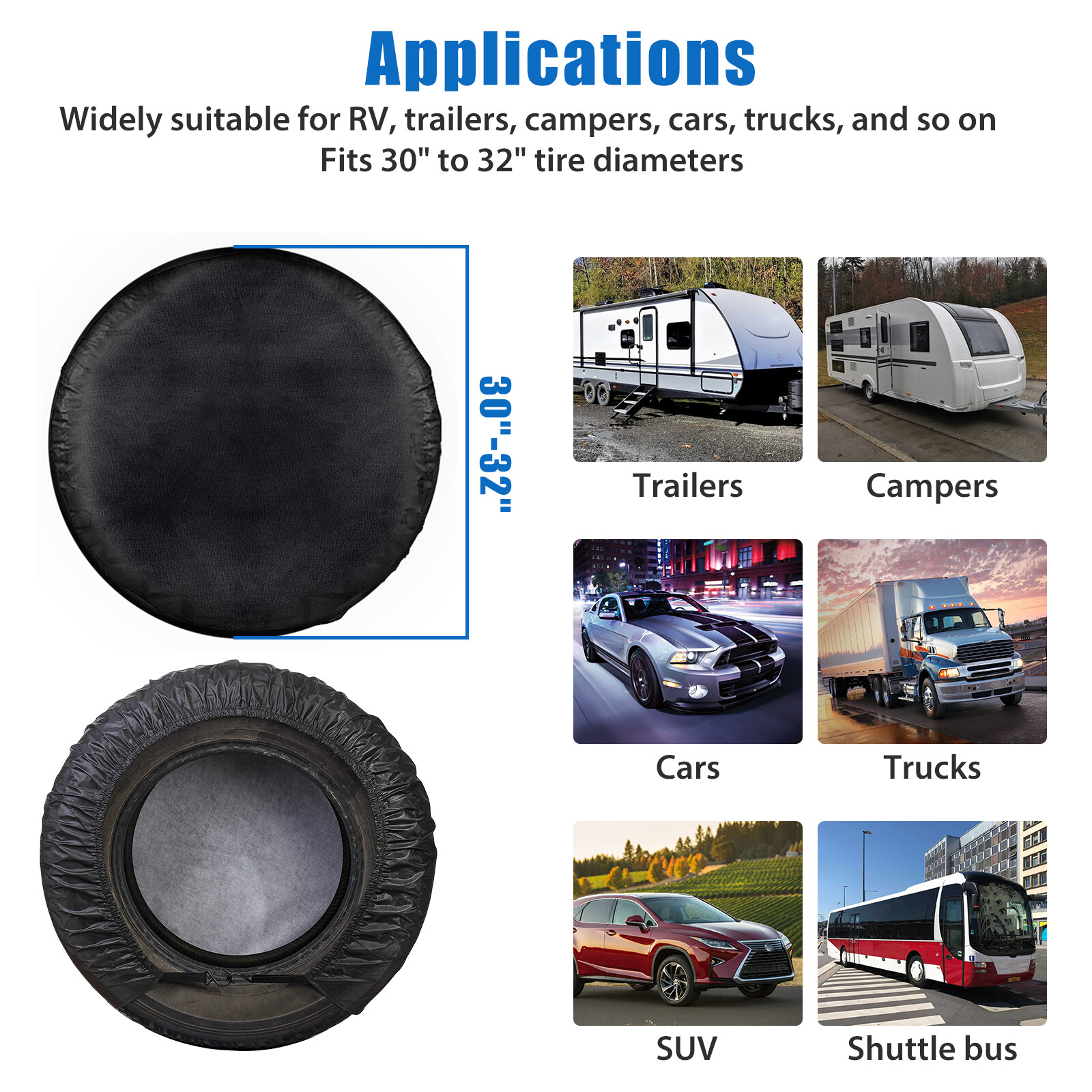 4PCS Waterproof Wheel Tire Covers Sun Protector For RV Truck Trailer SUV 30-32″
