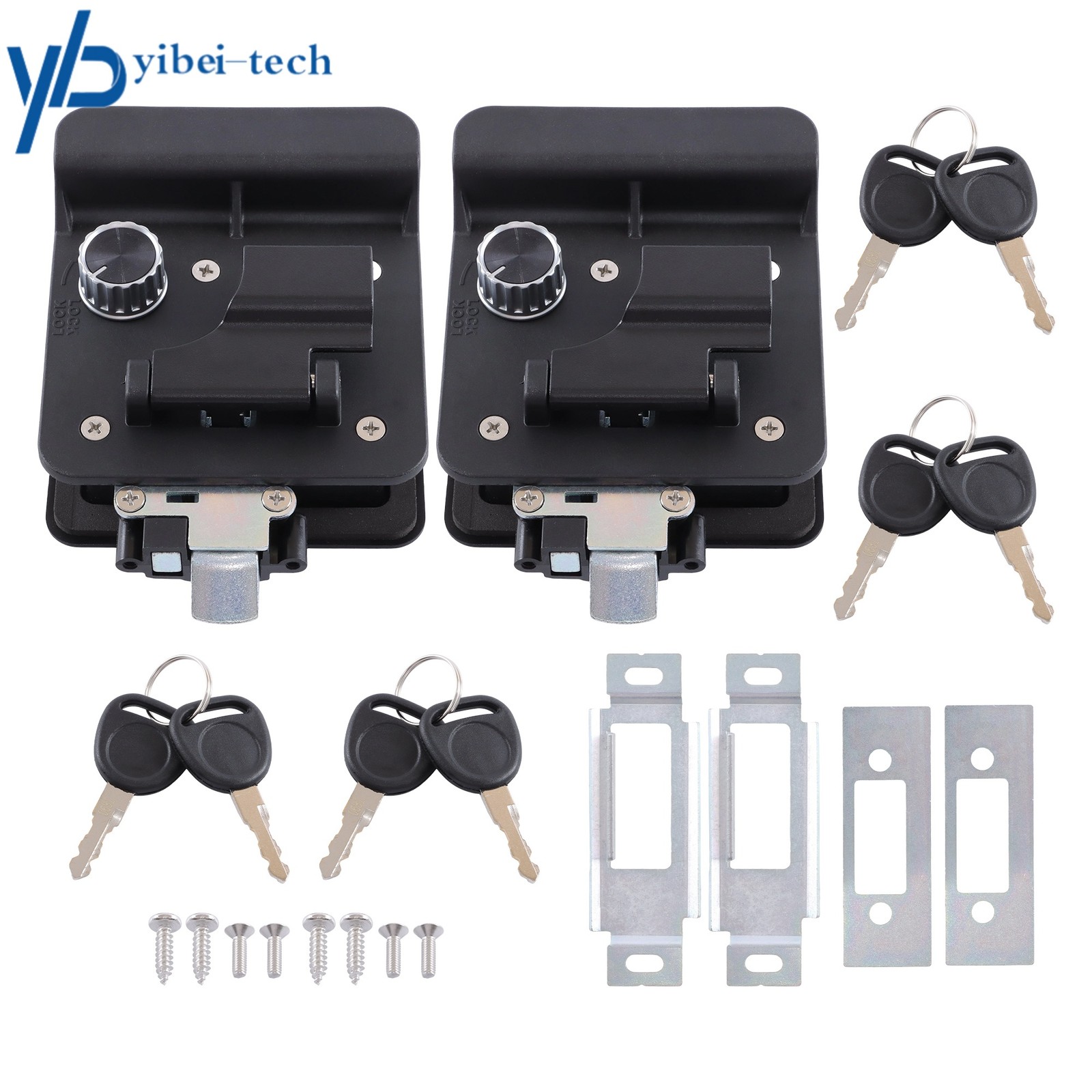 2pc RV Door Lock For 3.75“ × 2.75” × 1.25–1.5″ Cutout Right-Hinged Black 4 Keys