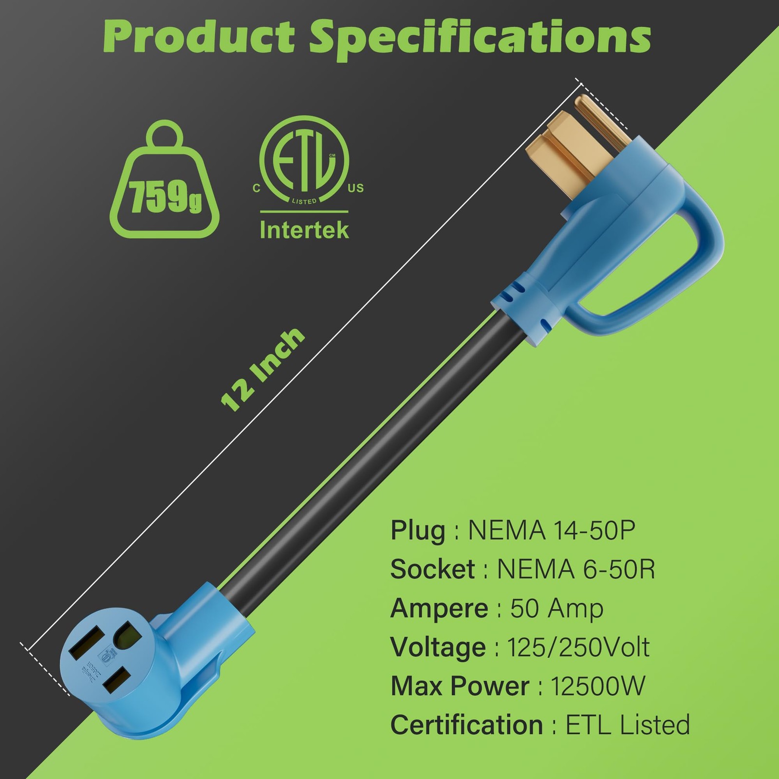 Elecan 50 Amp Welder Plug Adapter NEMA 14-50P Male to 6-50R
