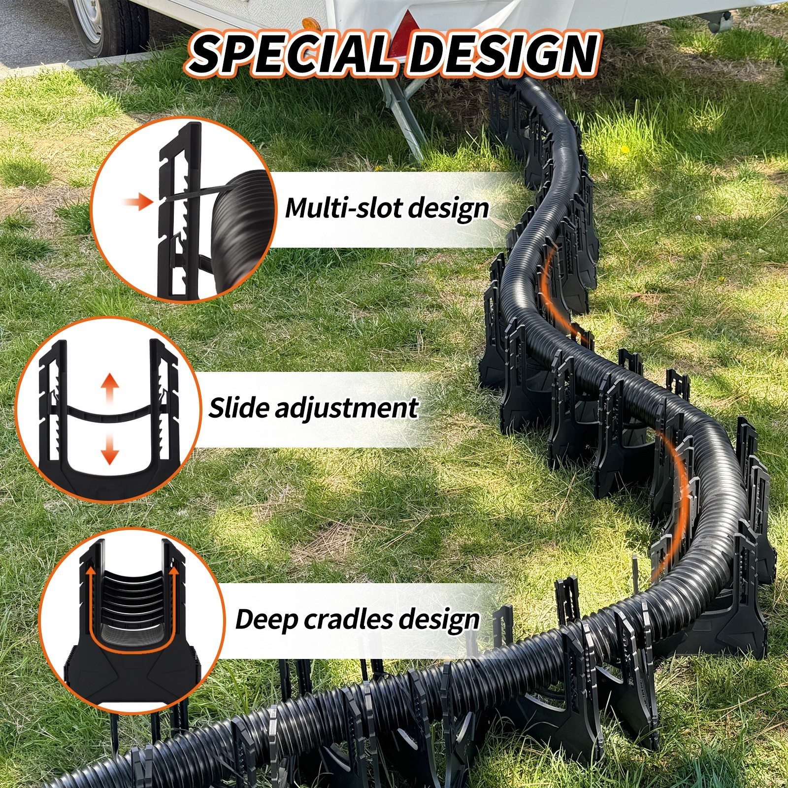 OUELME 10/20/30-FT RV Sewer Hose Support with Adjustable Height & Carrying Strap