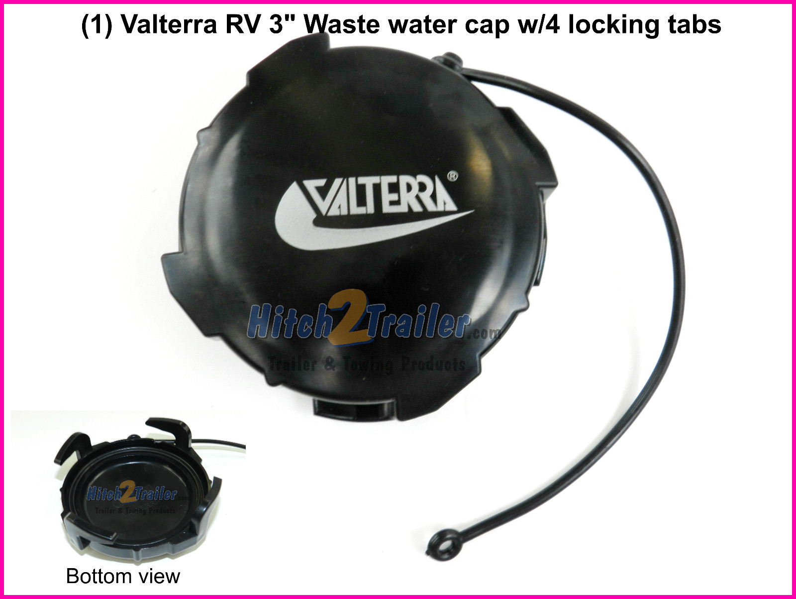 RV Valterra Waste Valve Sewer Cap Bayonet 3″ with strap Travel Trailer Motorhome