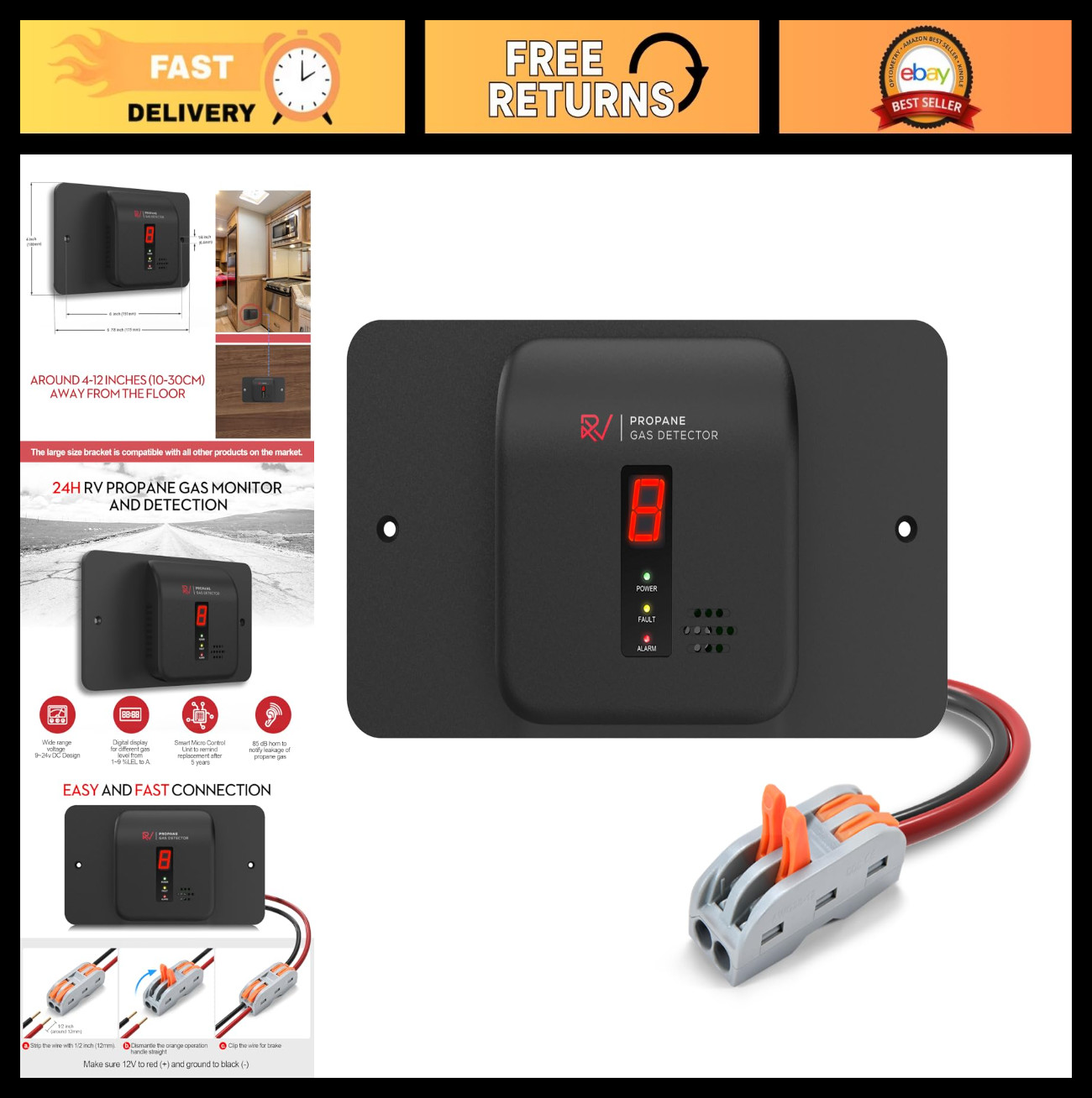 Digital Propane Gas Detector Alarm – 12V LP Gas Safety Monitor for RVs & Trailer