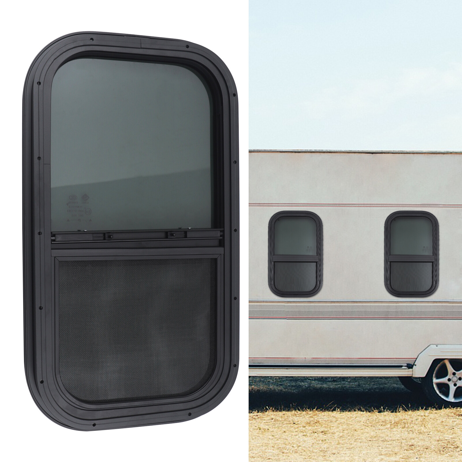 New Vertical Sliding Black RV Window 12”x22” Wall Includes Mounting Ring