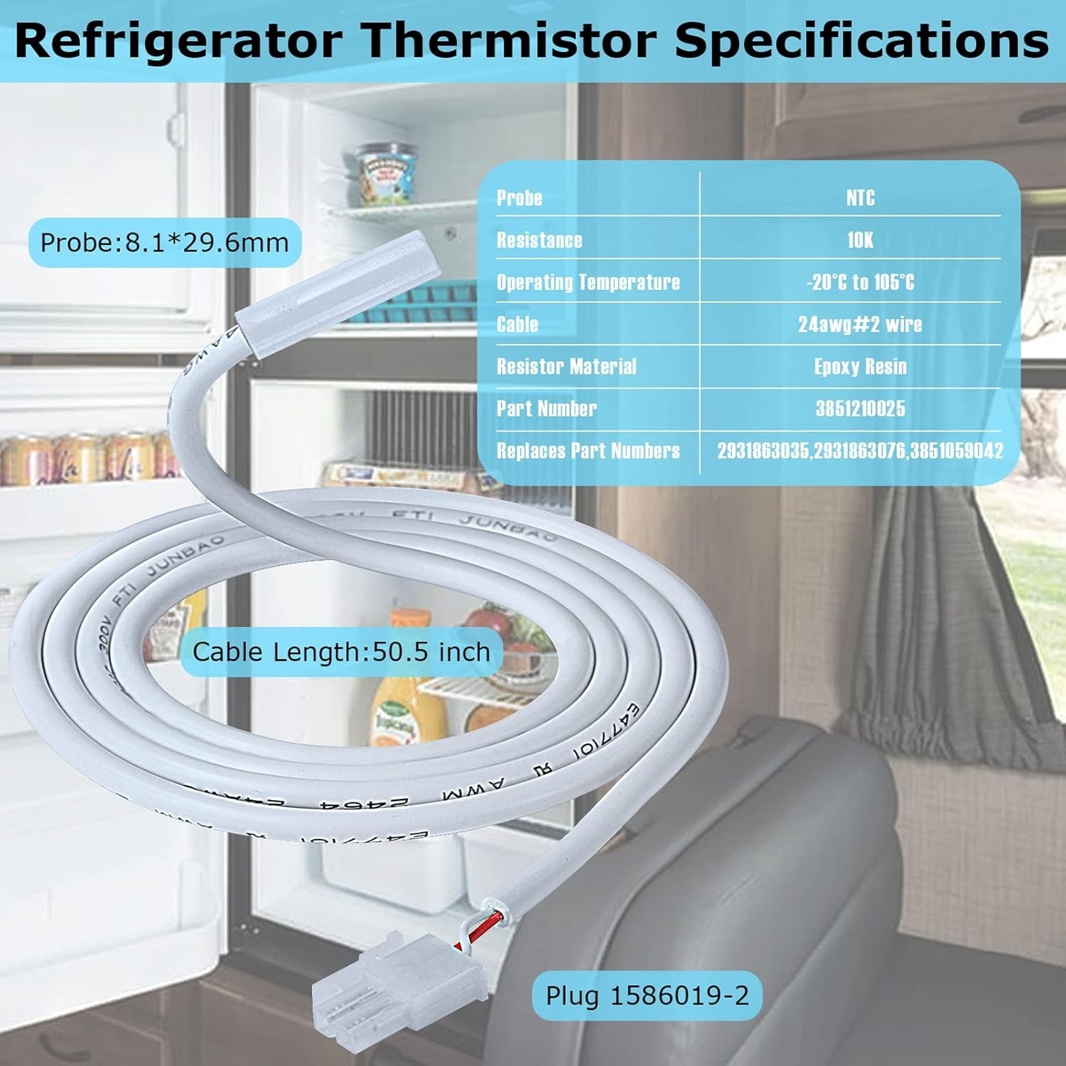 RV Thermistor 3851210025 Replacement Thermostat Refrigerator