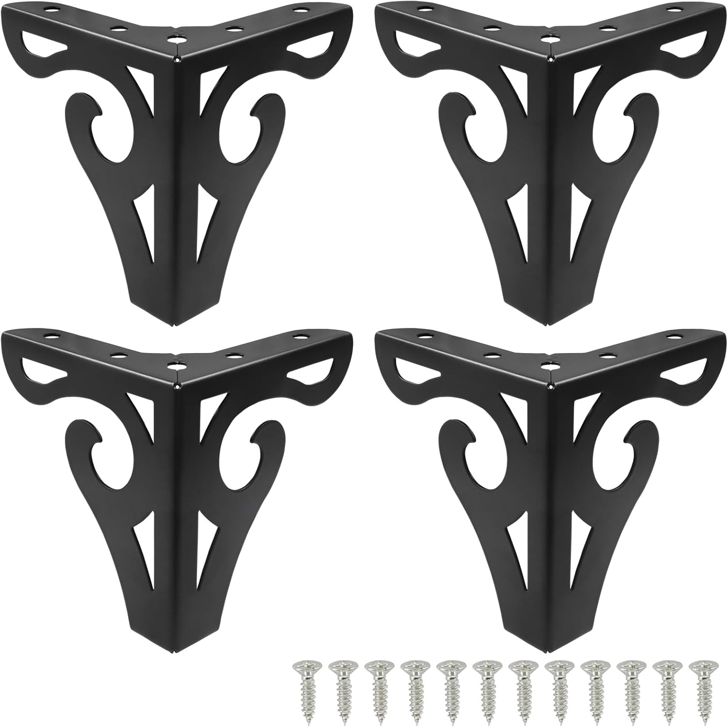 Piutouyar 4 Inch Hollow Out Furniture Legs Set of 4, Black 4 inch,