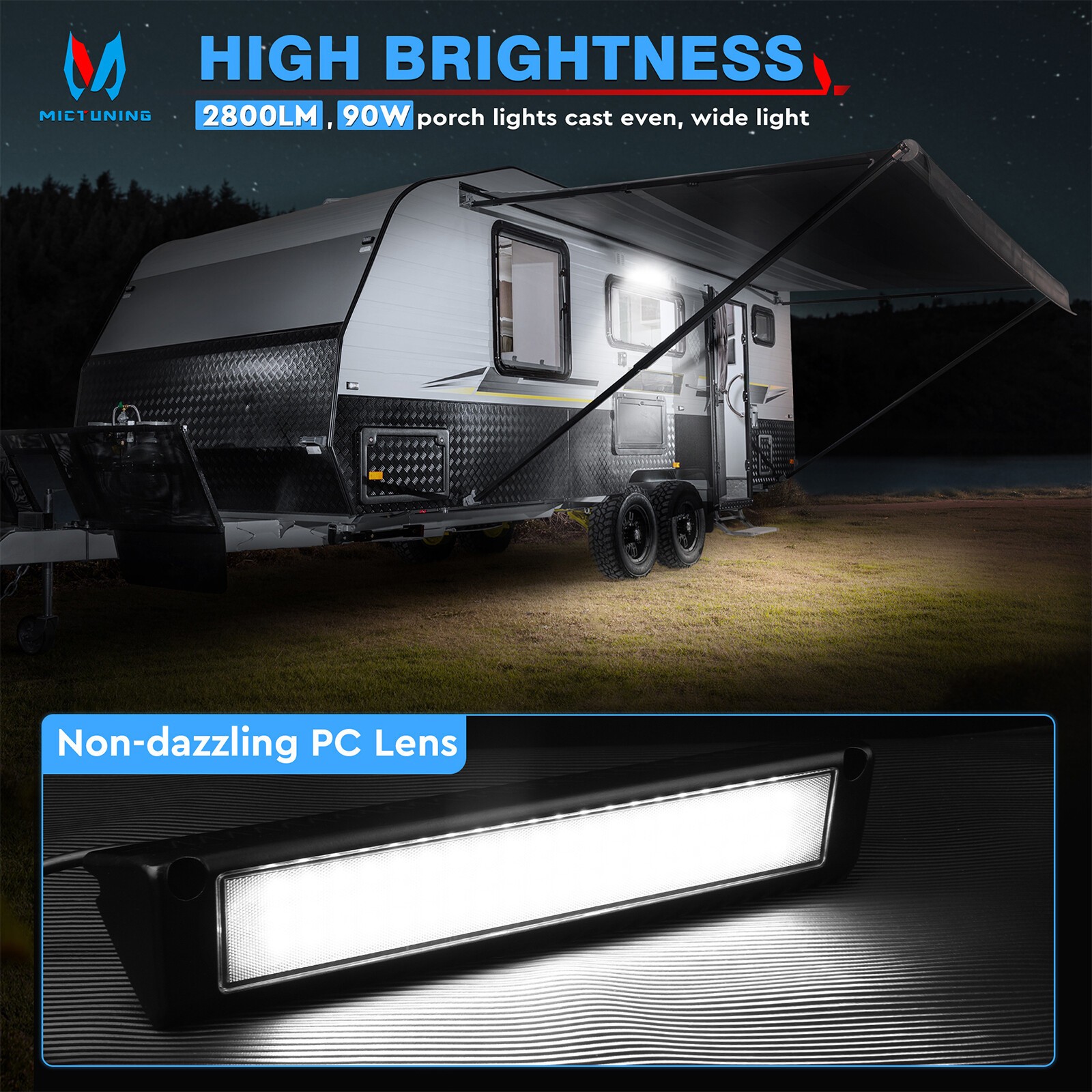 RV Exterior Lights 13 Inch 90W Porch Light 1PC White Beam 12V 24V LED Lighting