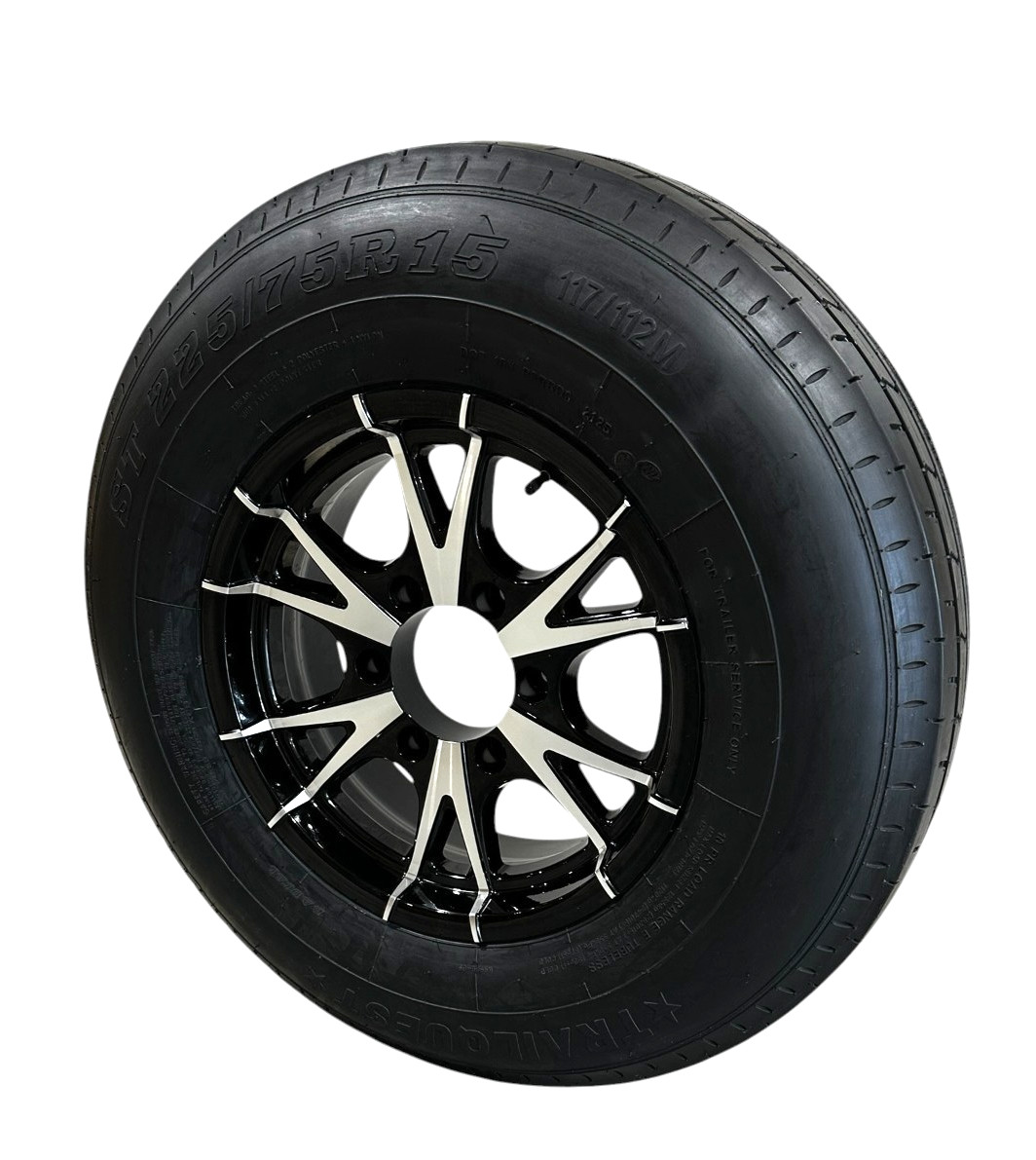 Trailer Tire on Rim ST225/75R15 LRE Radial 6 Lug 6×5.5″ Rhino Aluminum Wheel