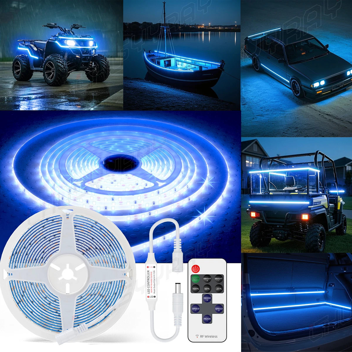 Blue 2835 LED Boat Light Deck Waterproof Bow Trailer Pontoon Lights Strip Marine