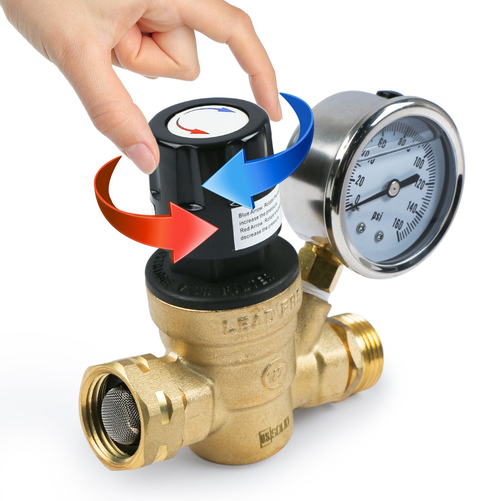 U.S. Solid Water Pressure Regulator Valve, 3/4″ NH Thread, Adjusted By Hand