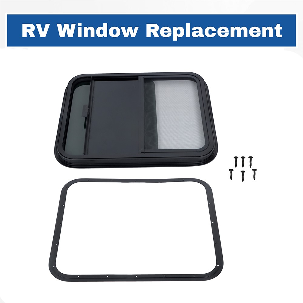 Universal RV Window 24″W X 20″H Horizontal Privacy Sliding Window w/Trim Ring