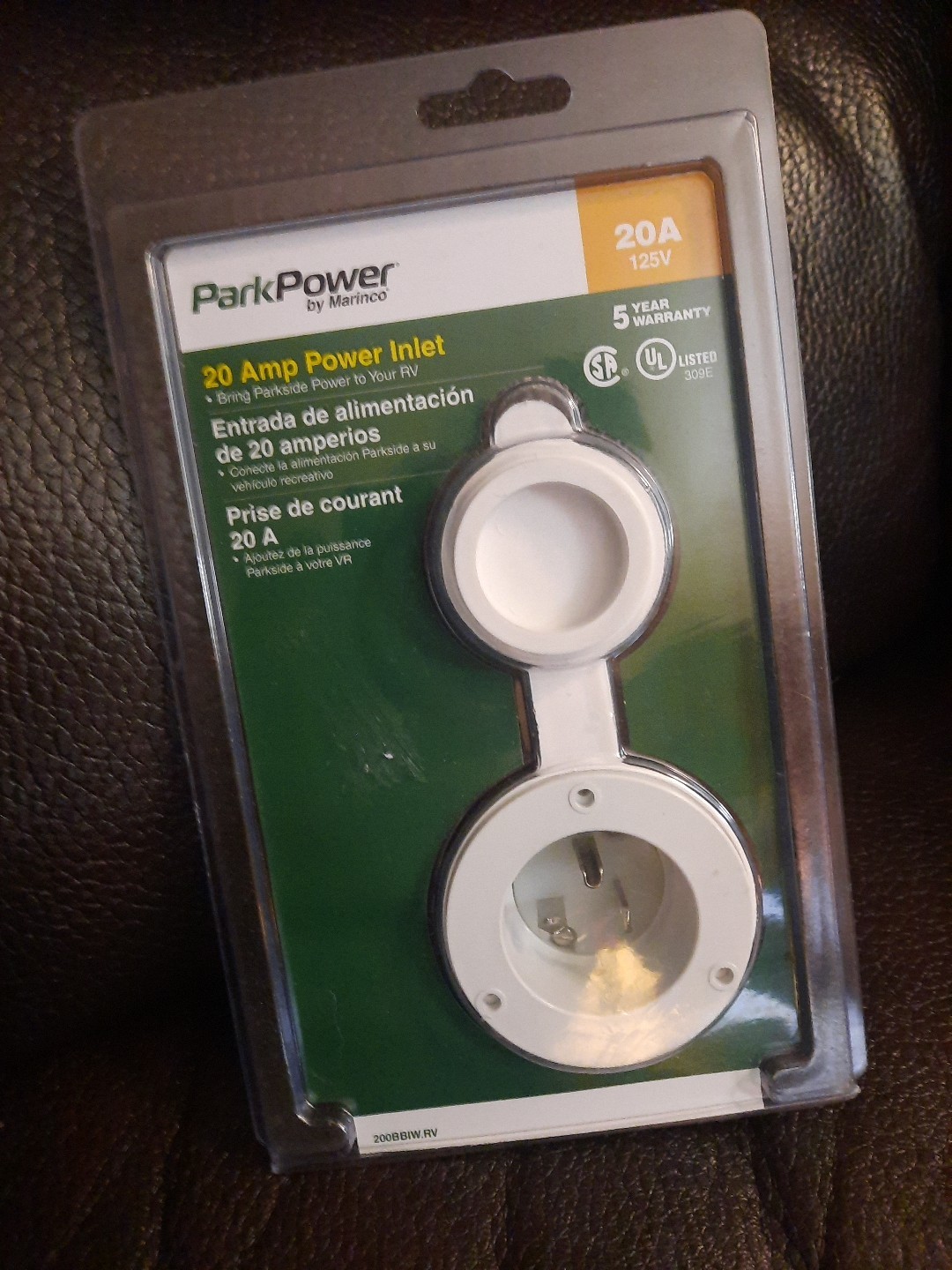 ParkPower by Marinco 200BBIW.RV 20 Amp Power Inlet – 125V White Weatherproof RV
