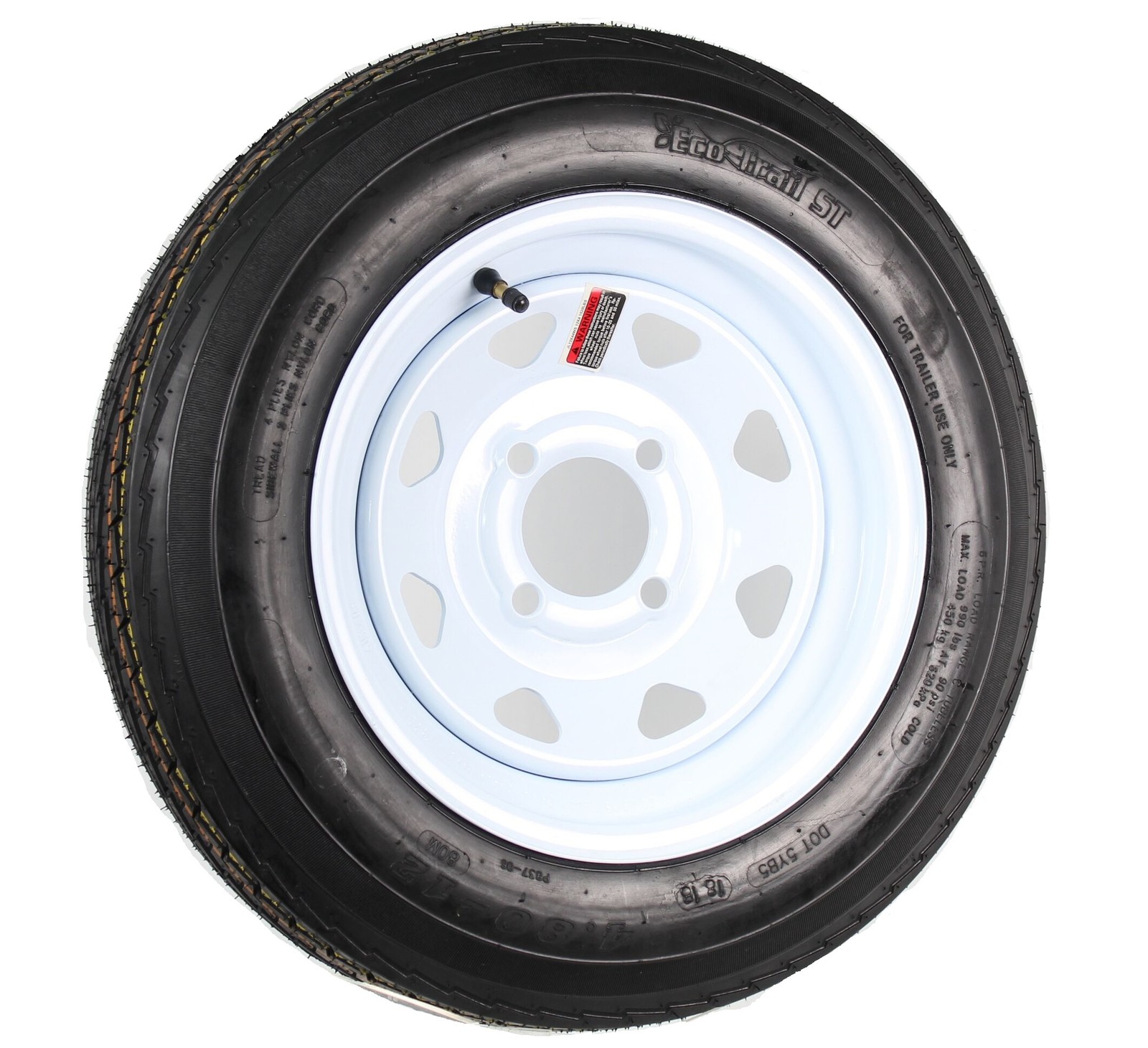 Trailer Tire Rim Assembly 480-12 4.80-12 12 Inch Load Range C 4 Lug White Spoke