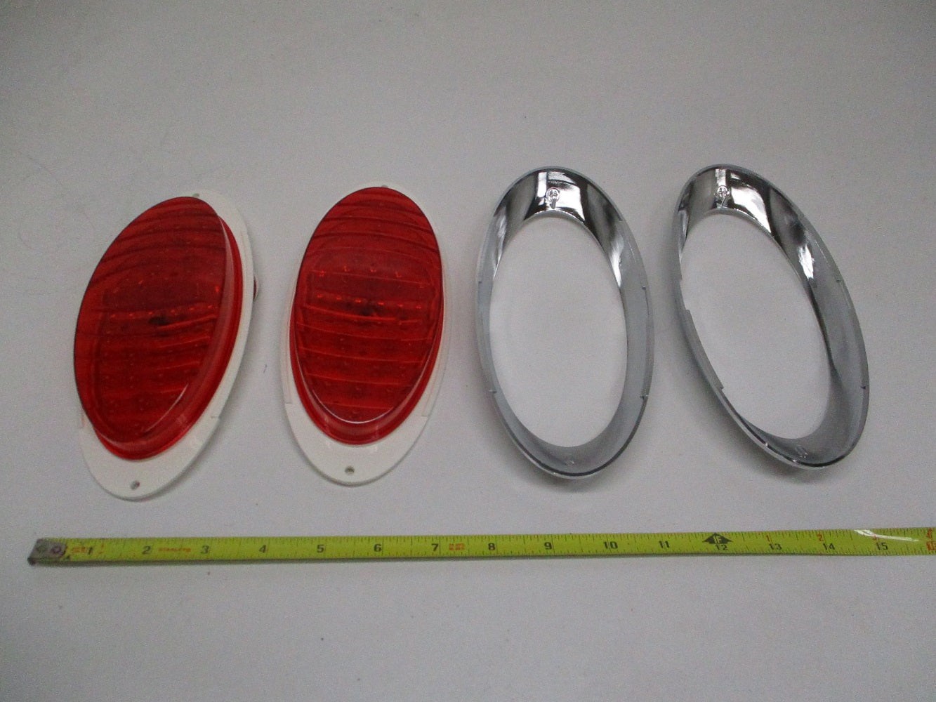 8″ Bright Oval Red LED RV Camper Trailer Turn Brake Tail Lights / Chrome Trim