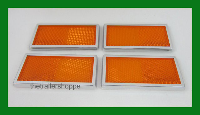 Amber Stick-on Reflectors with Chrome Bezel Truck RV 3-1/2″ Rectangular Set of 4