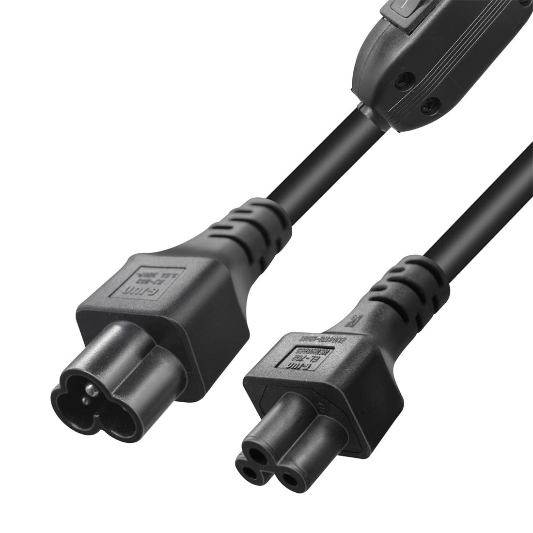 2PCS 0.6m/1.96ft IEC320 C6 To C5 Power Extension Cable With Switch 2.5A 250V