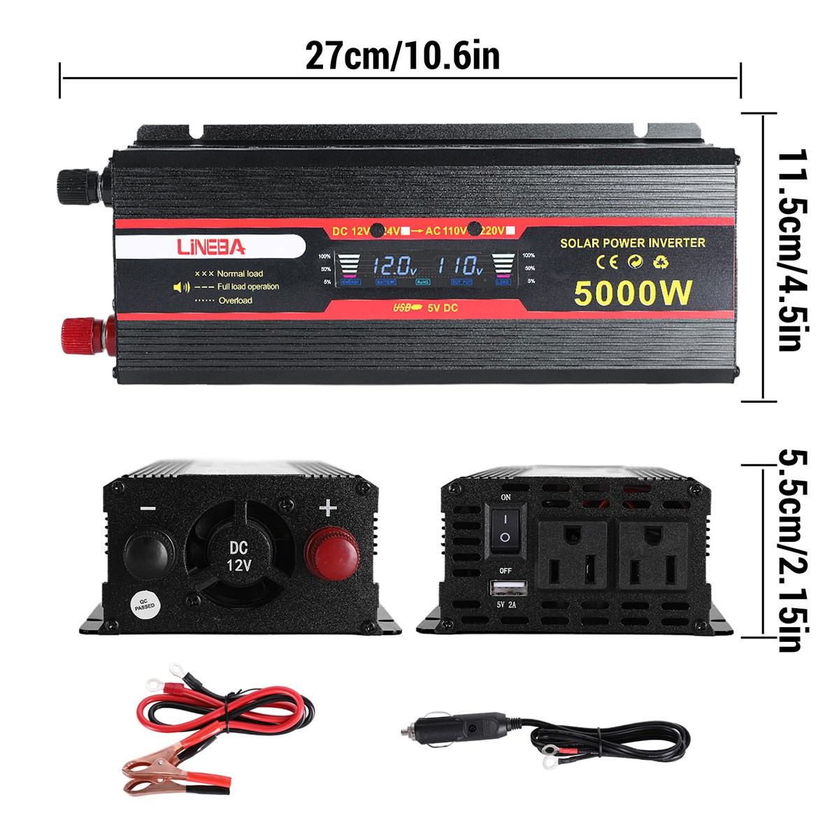 5000W 2500W 1500W Car Power Inverter DC 12V To AC 110V 120V Adapter Converter US