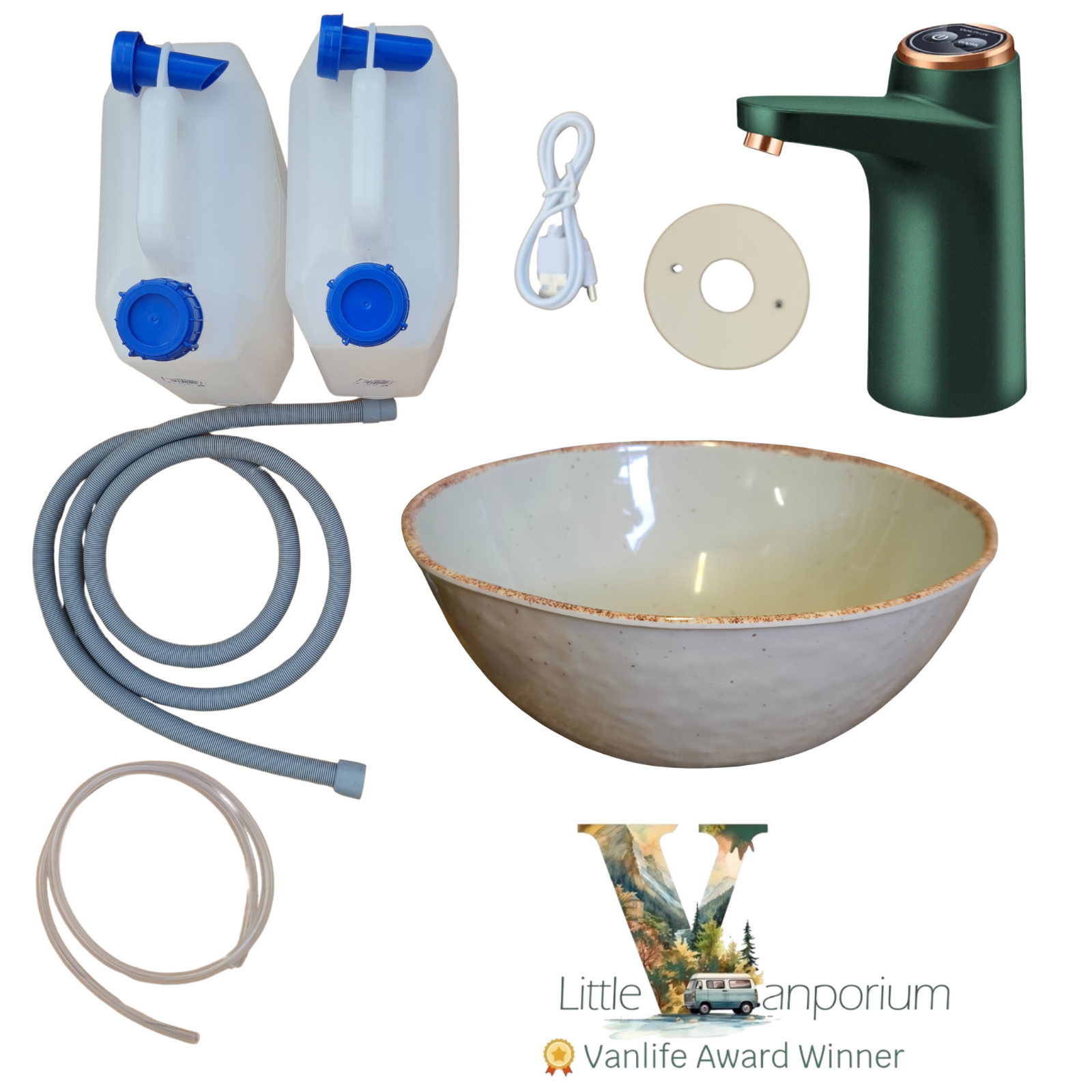 Campervan Sink Tap Kit Sage Green Sink Battery Tap + Pump easy Off Grid Water