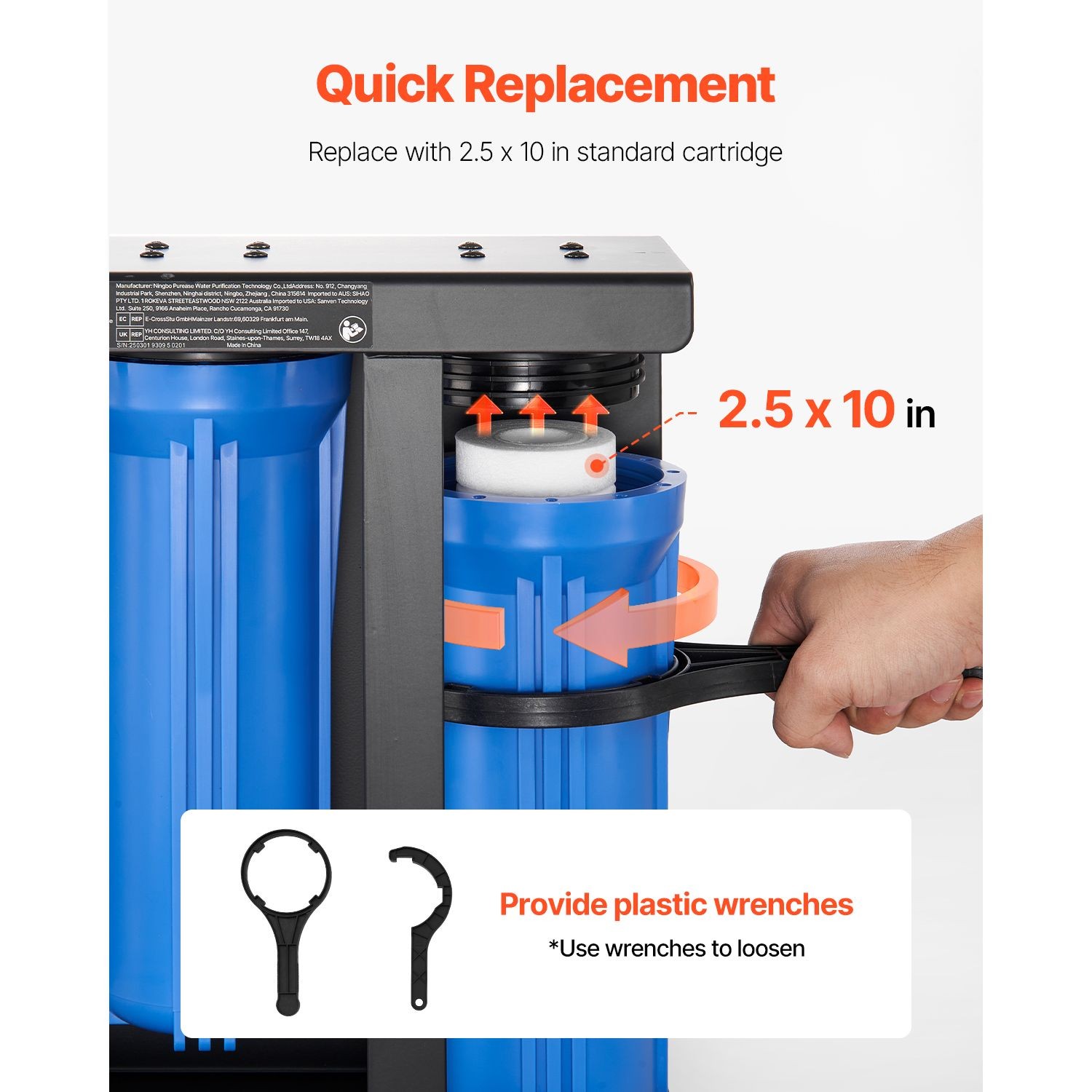 3-Cartridge RV Water Filter System 7500gal, 2.9GPM, for Camping & Boats
