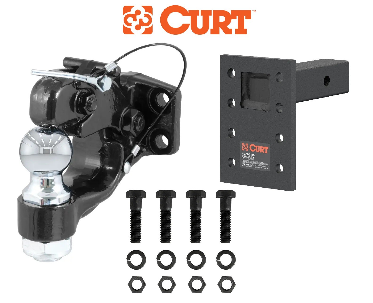 CURT 15K Pintle Hitch 2″ Trailer Ball Combo w/ Adjustable Mount Fits 2″ Hitch