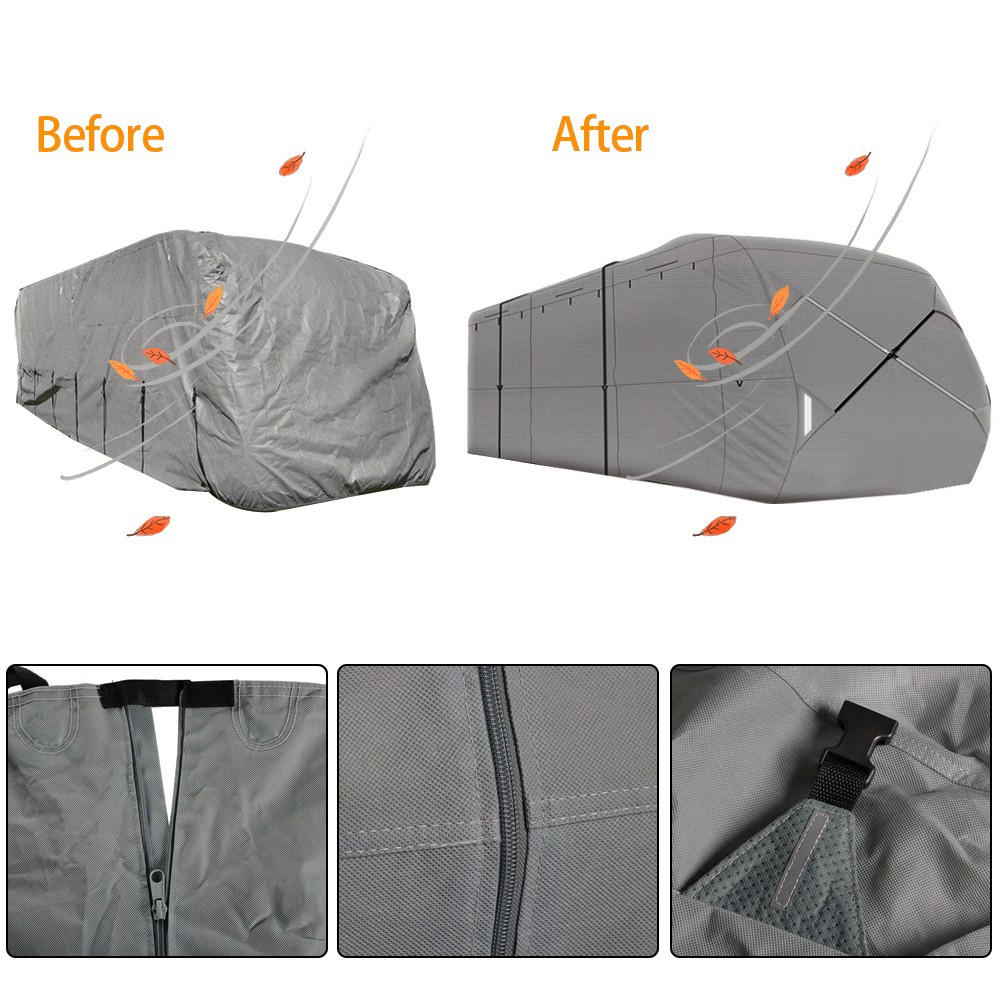Travel Trailer RV Fit For Camper 18′-20′ Gray Cover Anti-UV Non-Woven Fabric