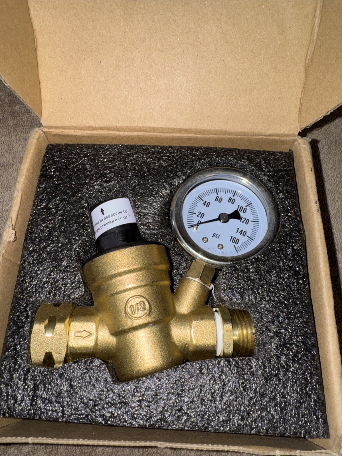 RV Water Pressure Regulator 1/2” Gauge for Camper Trailer Brass – New In Box
