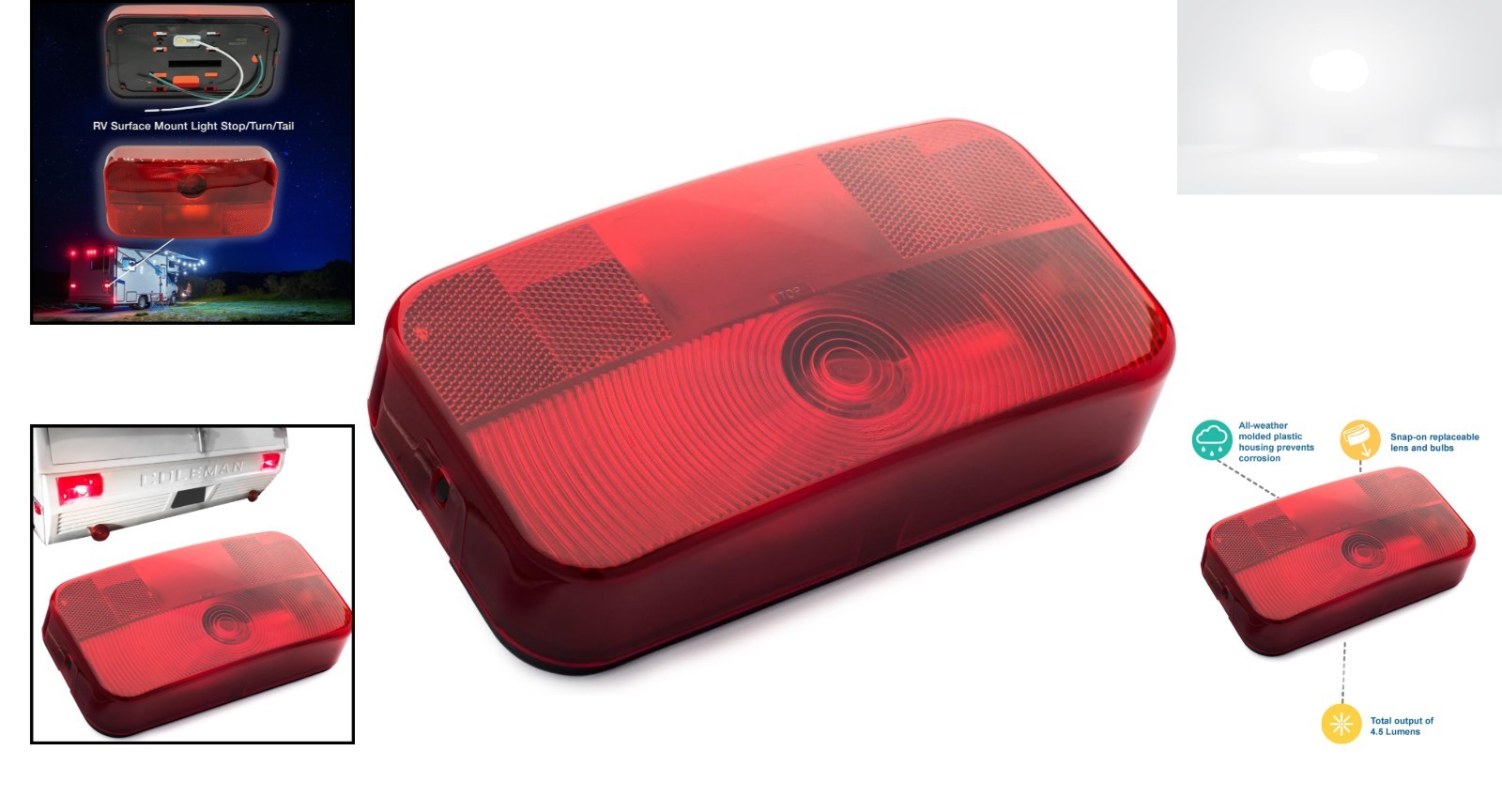 RV Trailer Stop Turn Tail Light Surface Mount Black 12V Incandescent Rear Lamp