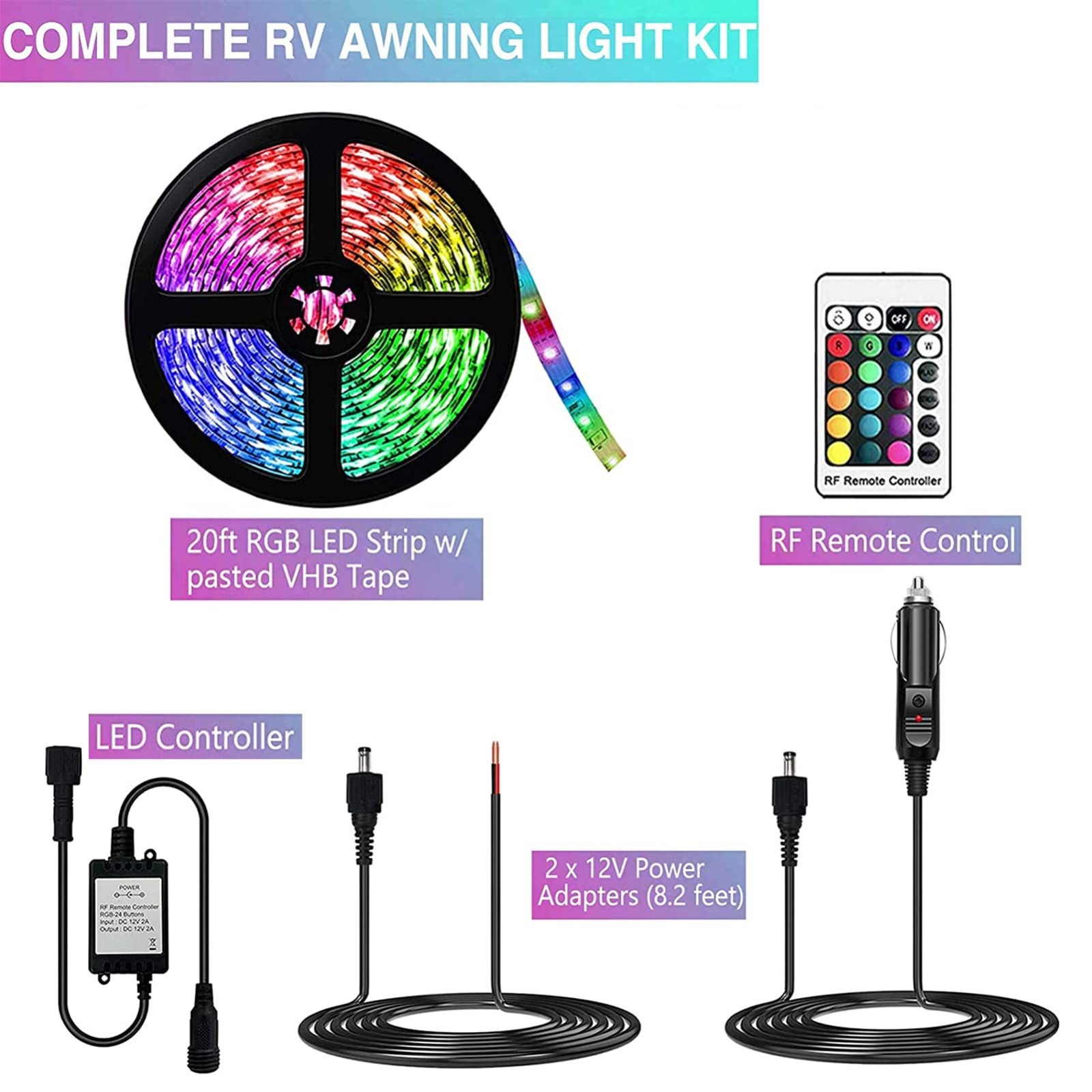 12V 20FT RV Awning LED Light Strip – Waterproof Canopy Lights for Camper, Traile