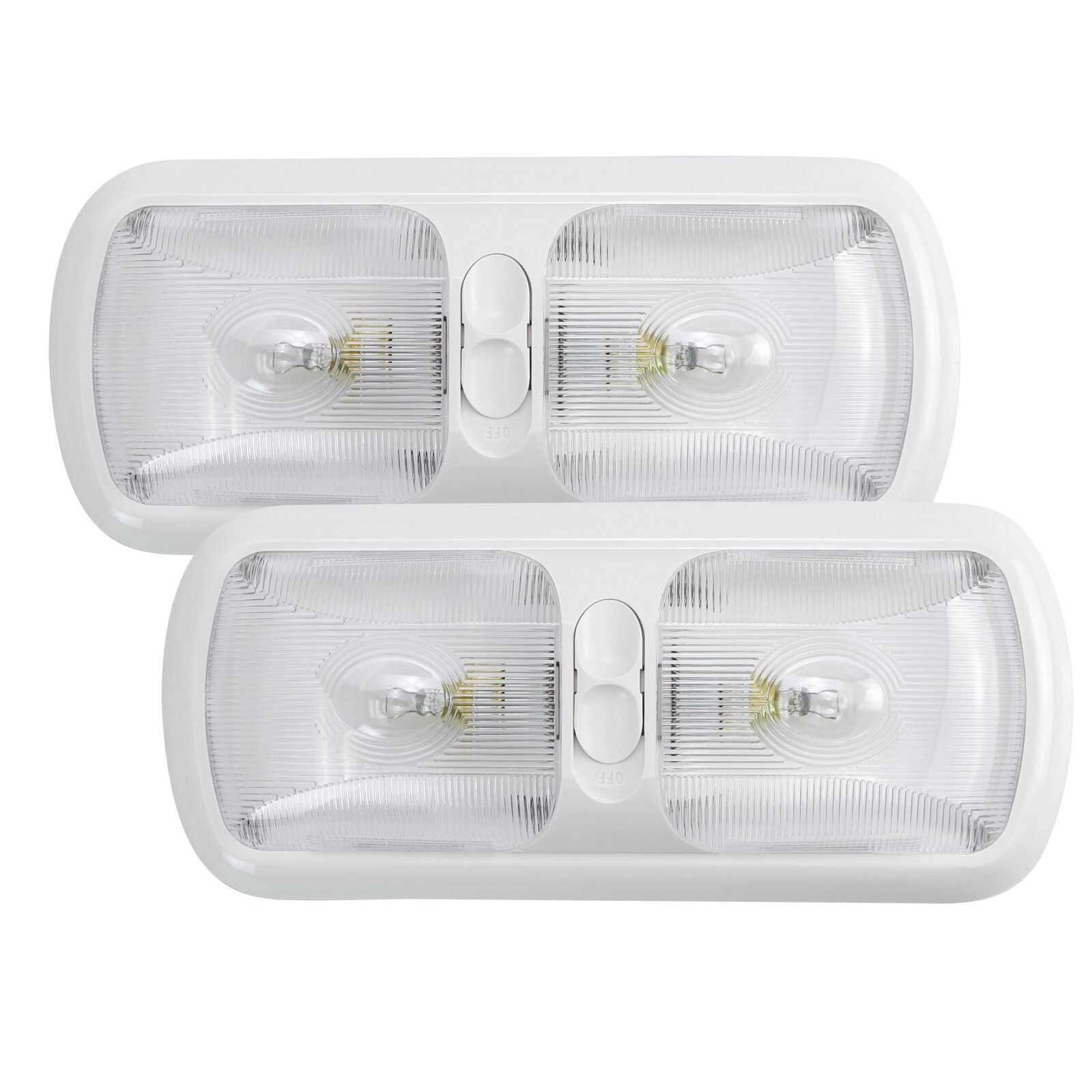 2 PACK RV 12v interior light w/switch Clear DOUBLE DOME Camper Trailer RV
