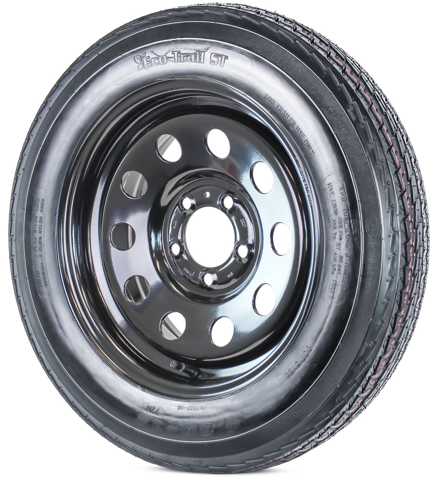 Trailer Tire Rim Assembly 4.80-12 480-12 12 Inch 5 Lug Black Modular Wheel