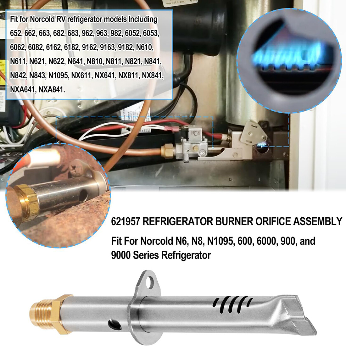 for Norcold 621957 RV Refrigerator Burner Orifice Assembly, With Orifice Adapter