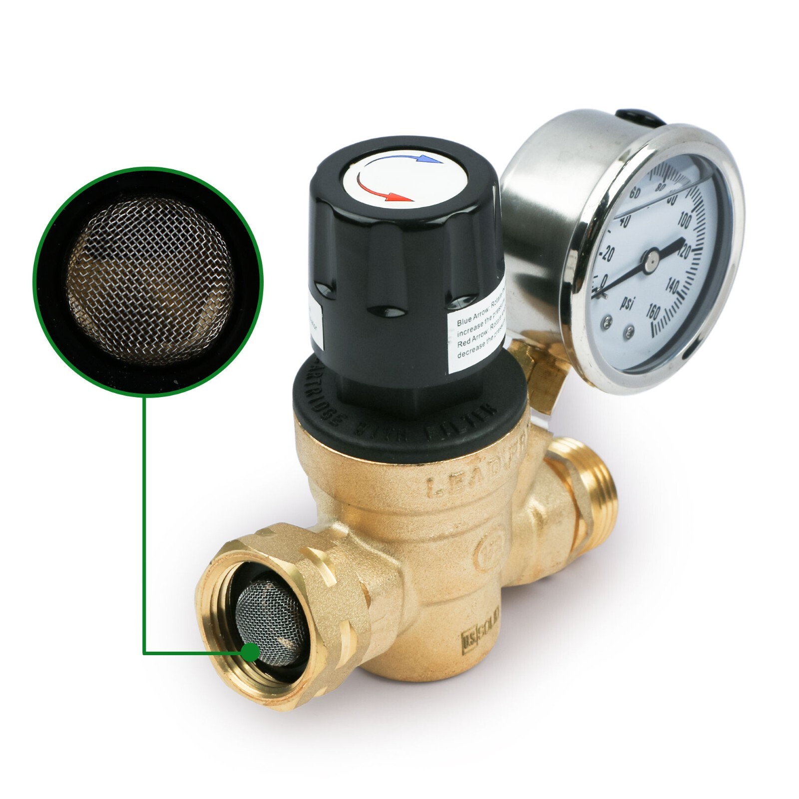 U.S. Solid Water Pressure Regulator Valve, 3/4″ NH Thread, Adjusted By Hand