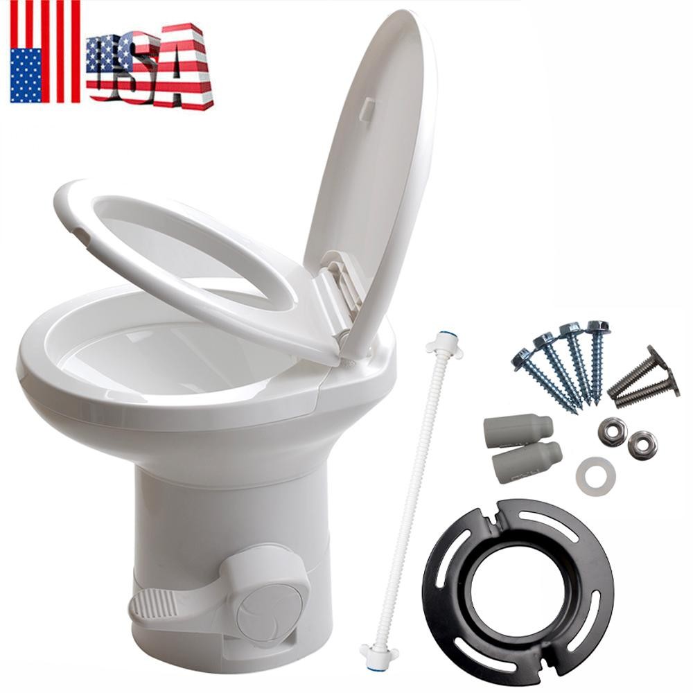 ​20” RV Camper Toilet Gravity Flush Toilet Foot Pedal Flush HDPE Caravan Travel
