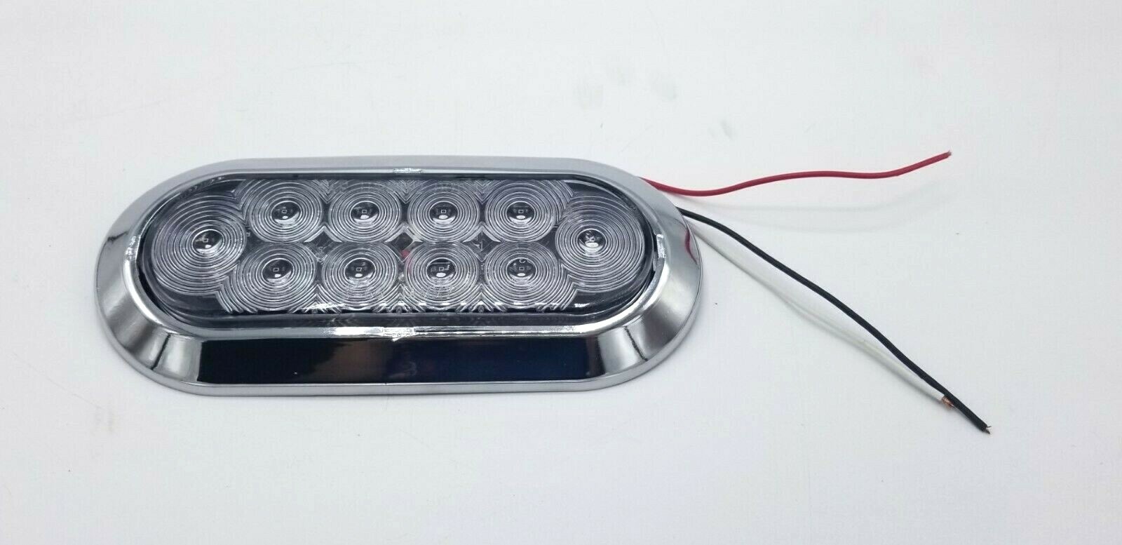 TWO – 6″ Oval Red/Clear Flange Surface Mount Stop Turn Tail 10LED Chrome Bezel