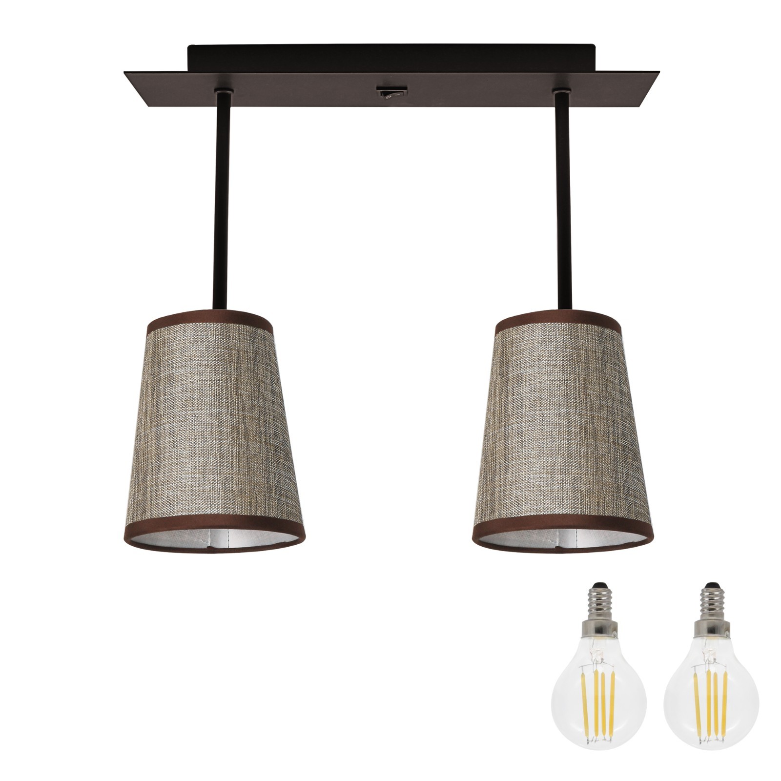 Fabric 12V RV Interior Light Fixture Pendent Dining Room Lamp Round Brown Shape