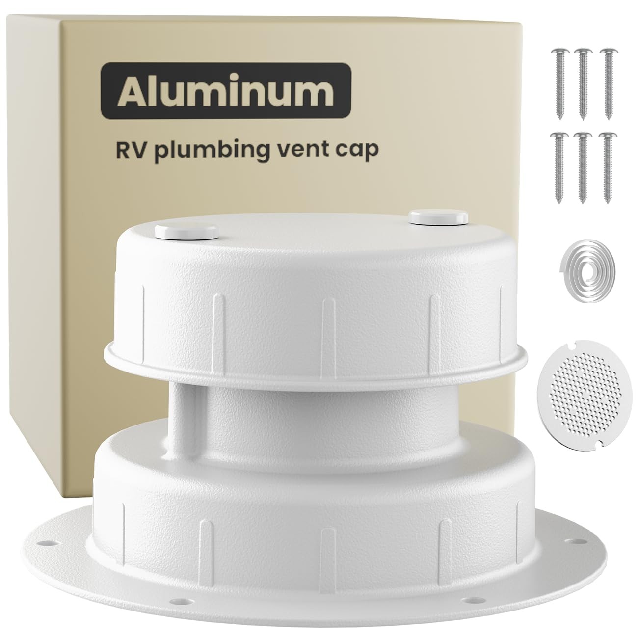 Safoner Aluminum RV Roof Sewer Plumbing Vent Cap Kit- Metal Medium, White