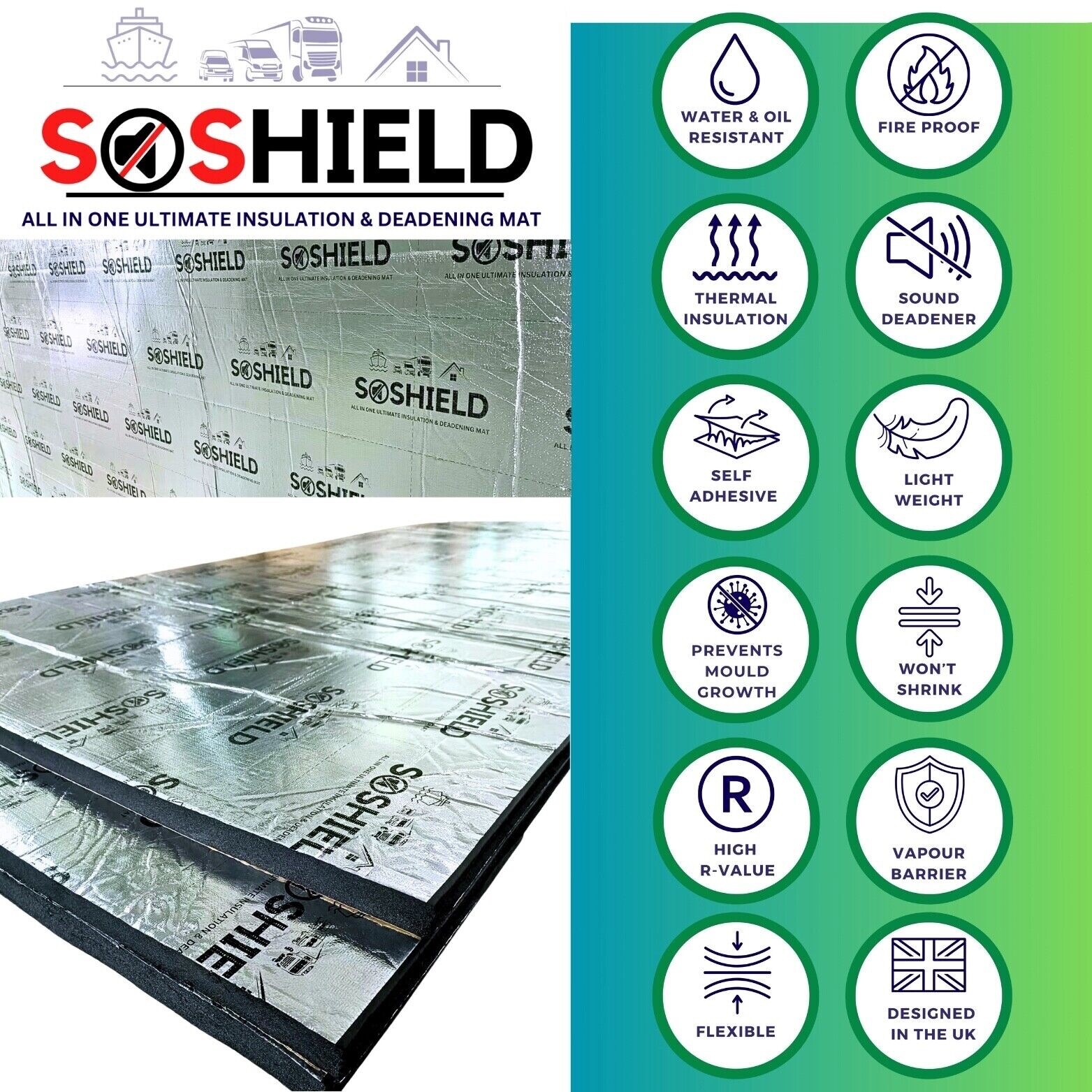 SOSHIELD 10mm Van Boat Insulation Liner Motorhome Sound Deadening Soundproofing
