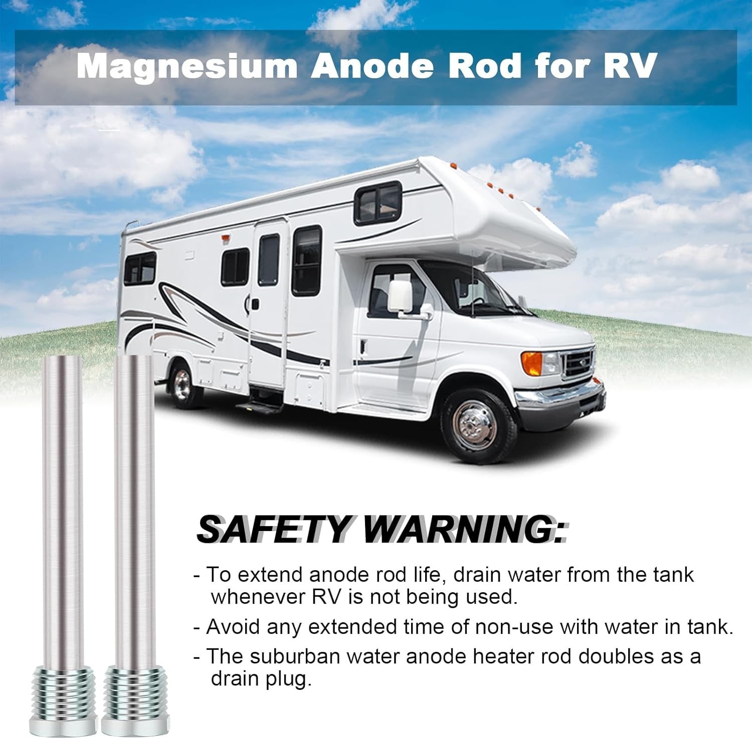 RV Water Heater Anode Rod Replacement 4.5″ 1/2″ NPT Magnesium 2 Pack Fits Atwood